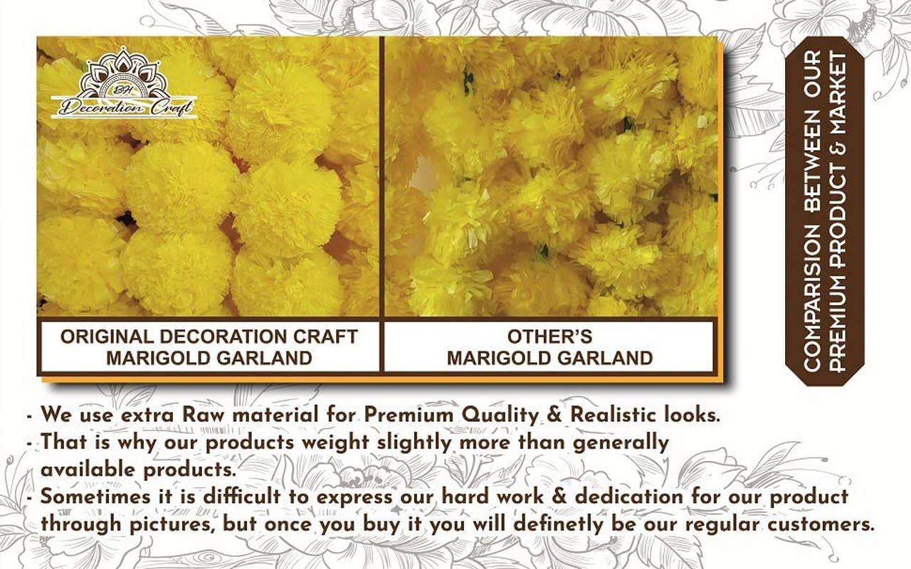 10Pc Marigold Garlands 4.5Ft Artificial Marigold Flower Strands Diwali Decoratio