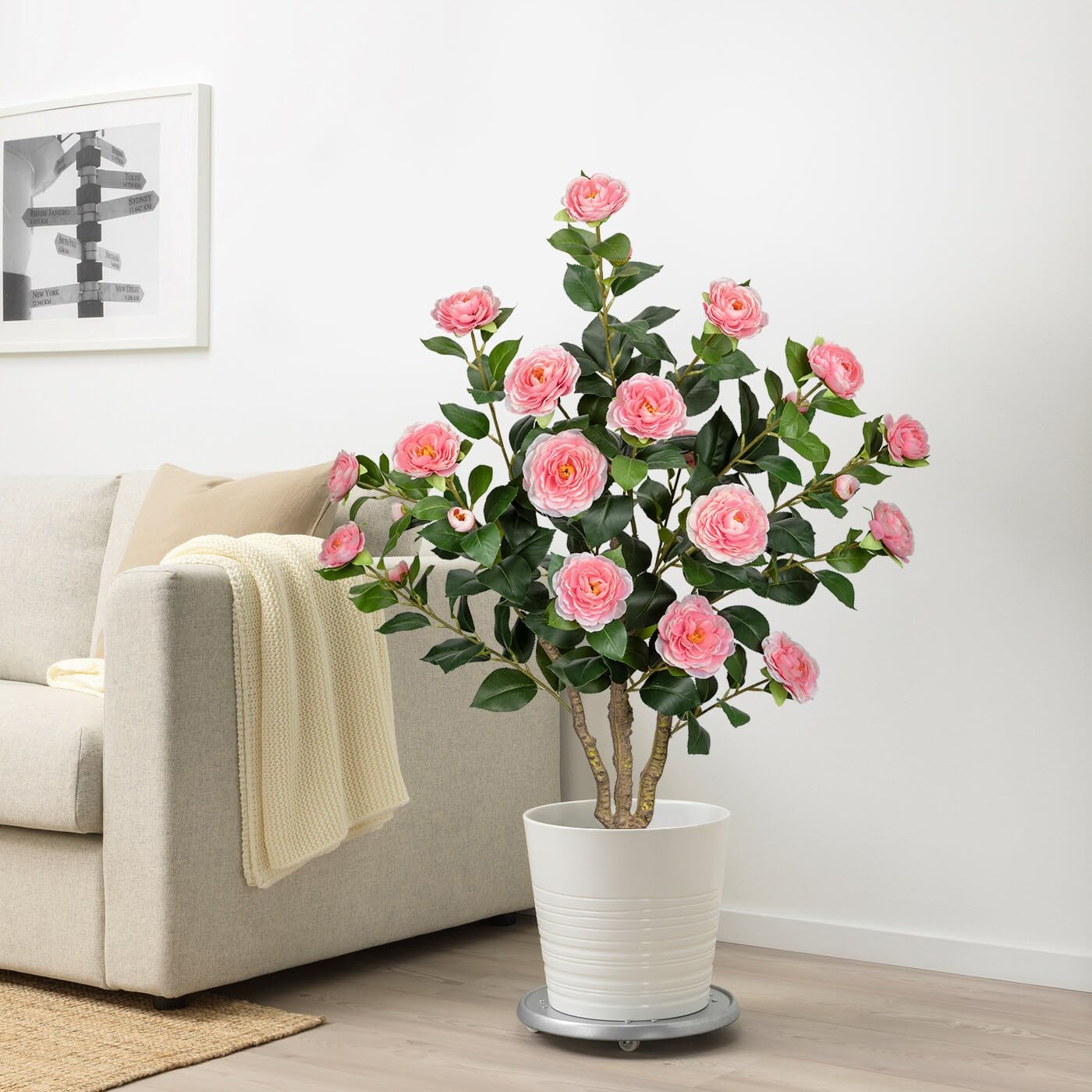 3ft Artificial Camellia Tree Fake Camellia Plant with Pink Flowers Faux Flora…