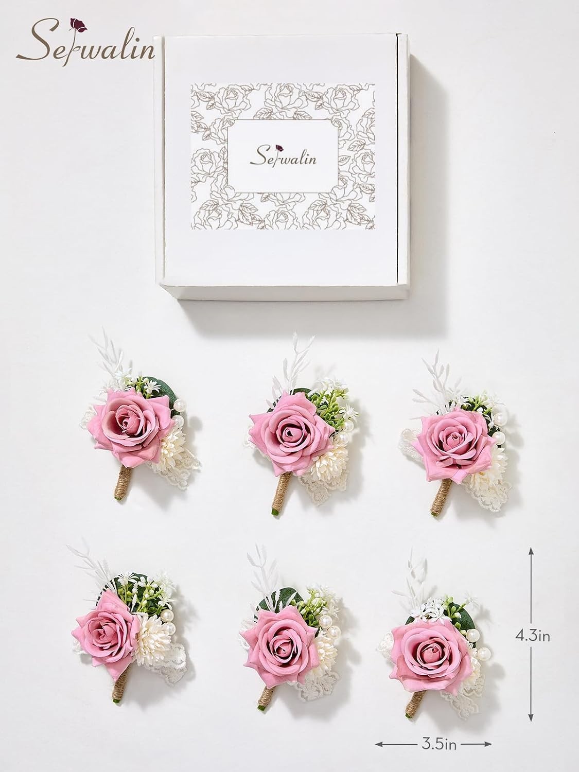 Pink Men’s Wedding Boutonnieres 6pc Set of Groomsmen Boutonniere