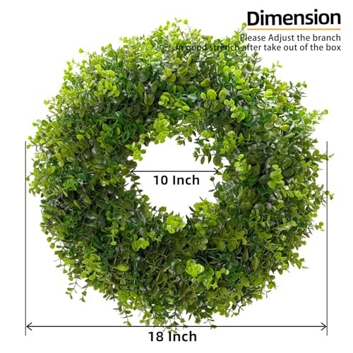 18 Inch Boxwood Wreath for Front Door-Artificial Spring 02-18 Inch Green