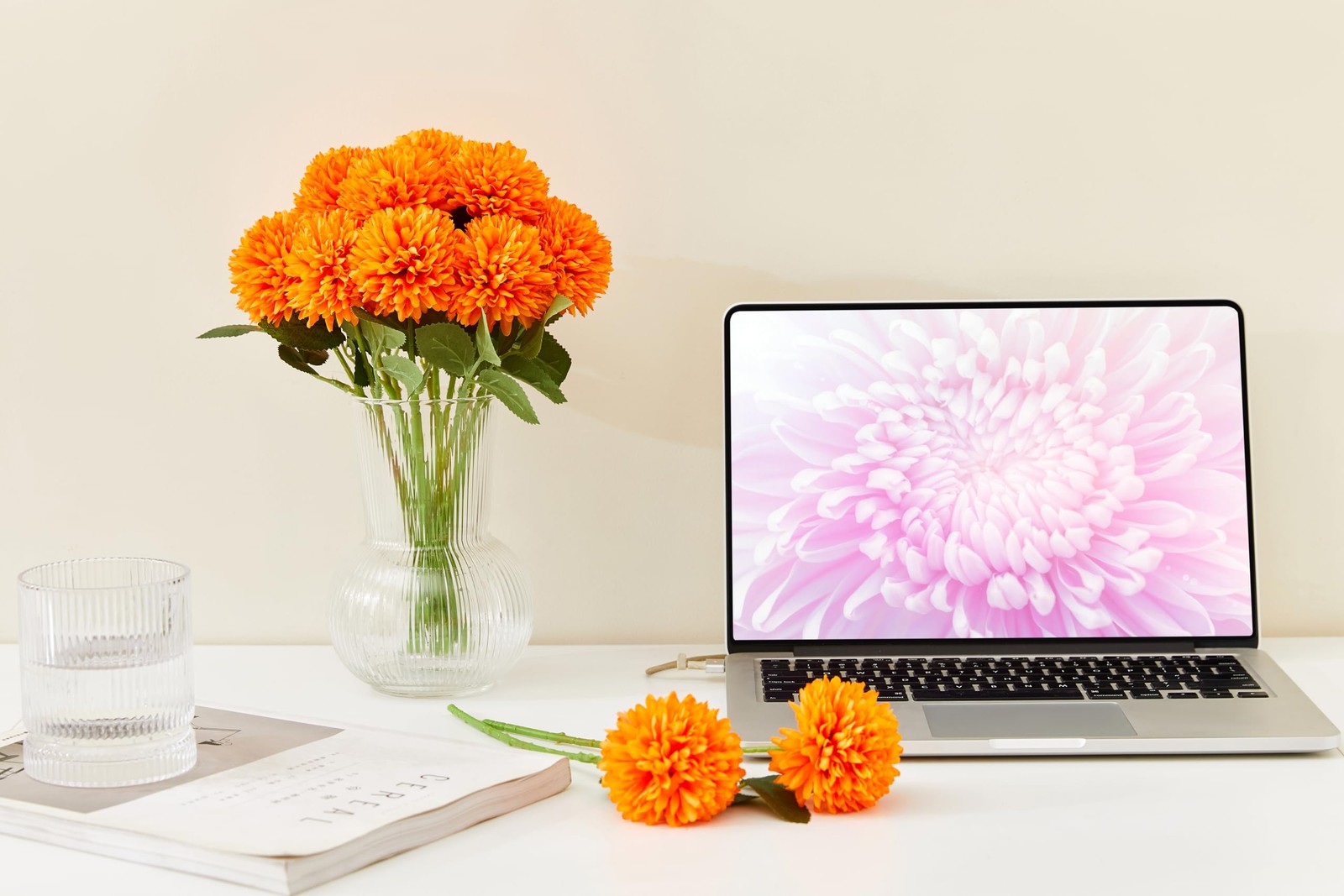 12 PCS Orange Artificial Silk Chrysanthemum Mums Ball Fake Flowers Decor