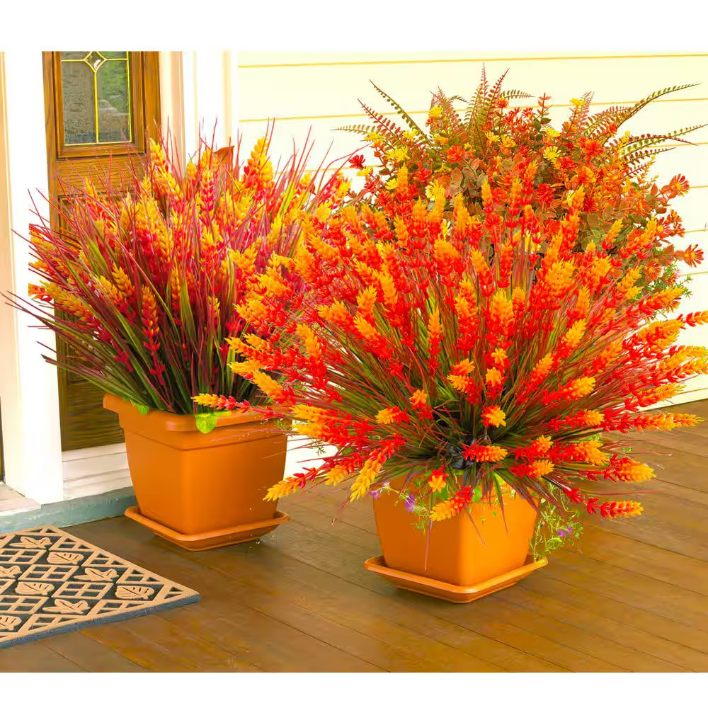 5 In. H Orange Artificial Mums Flowers 20-Piece UV Resistant Outdoor Fake Plants