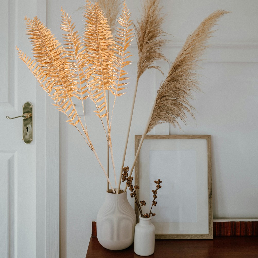 4Pcs Reusable Golden Artificial Leaf Stems for Floral Arrangement
