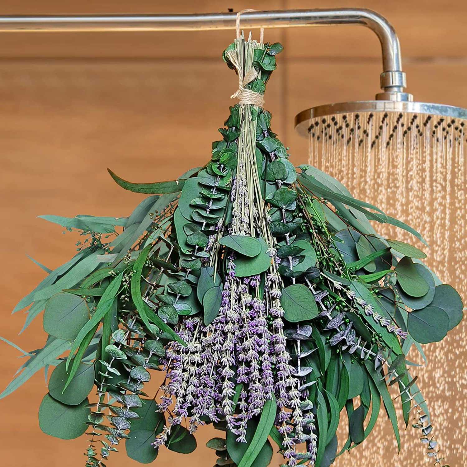 52 PCS Mix Dried Eucalyptus & Lavender Flowers Bundles for Shower, 17” Natural