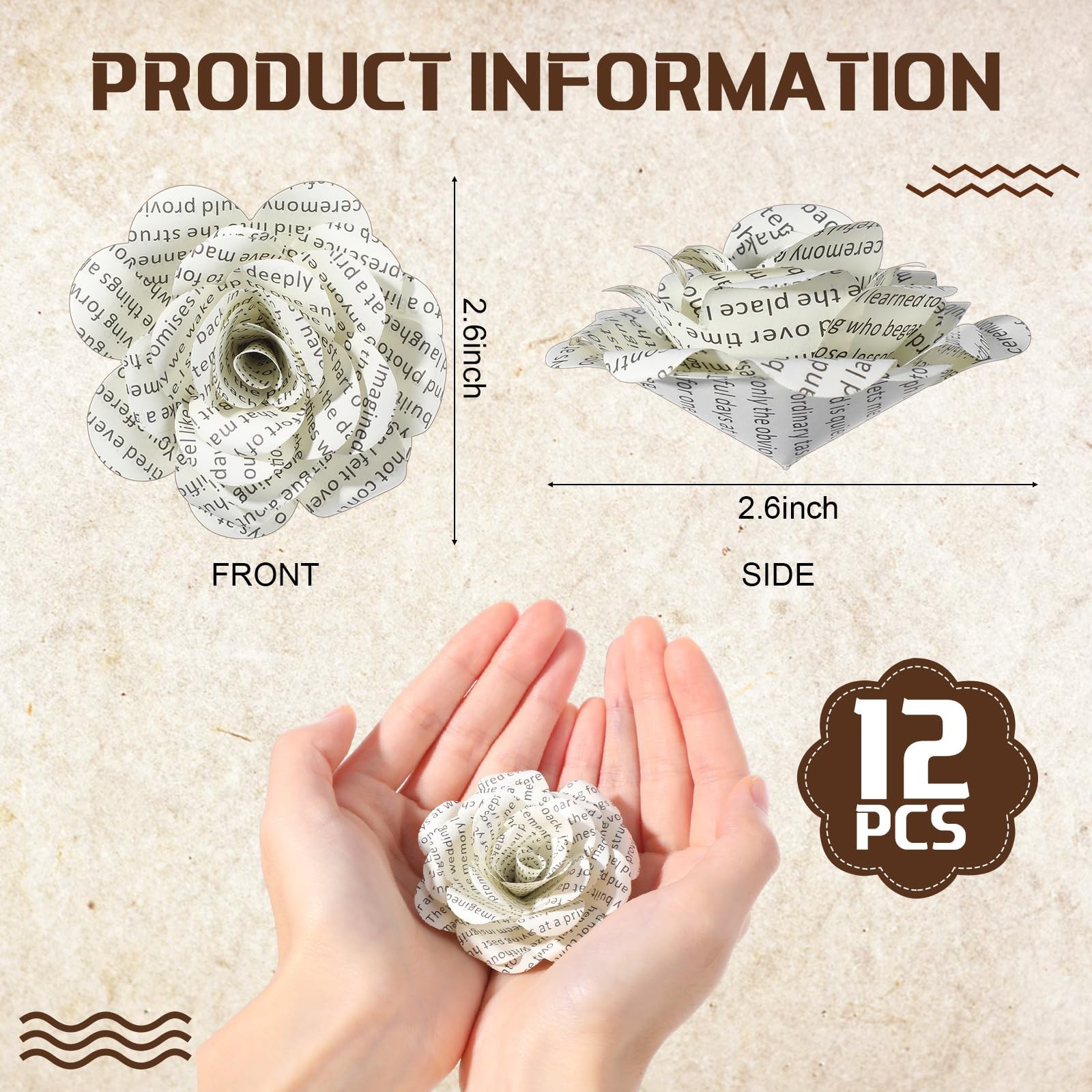 Vivasself 12 Pcs Handmade Rose Paper Flowers, Made from English Book Pages Li…
