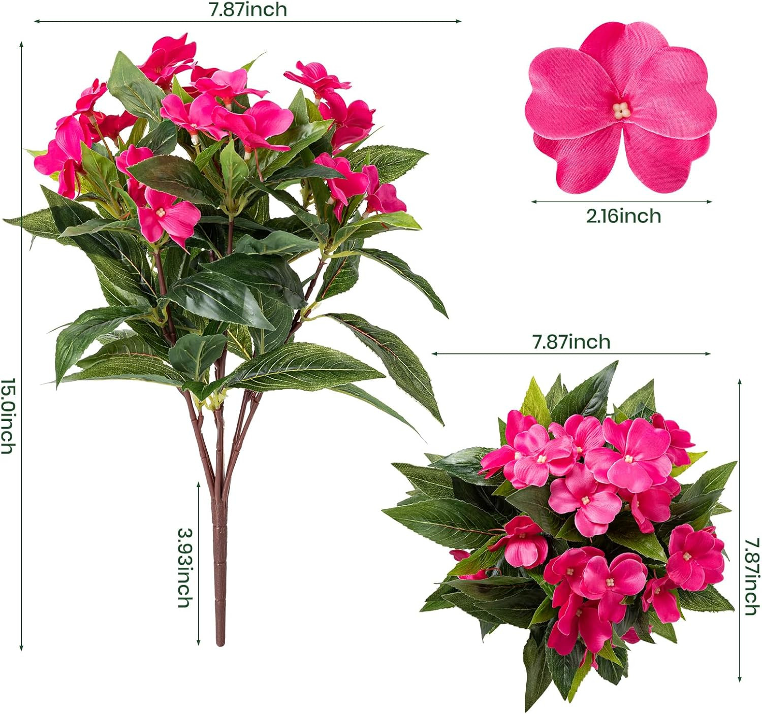 UV Resistant Faux Impatiens – 6 Bundles of Stunning Rose Red Outdoor Flowers