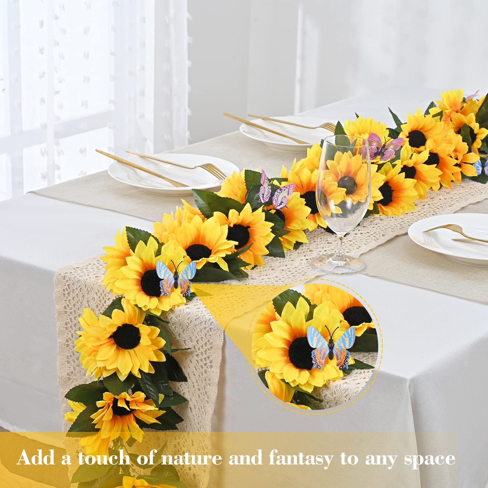 2 Pack Artificial Sunflower Garland Decor, Sunflower Vines Hanging Flowers Ga…