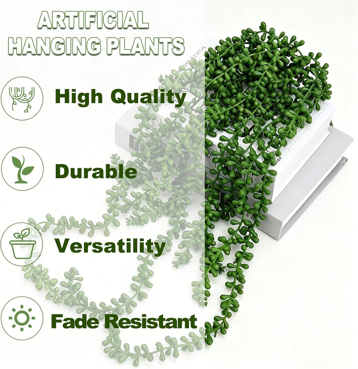 4 Pcs String of Pearls Plant Artificial Hanging Succulents Plants Draping Greene