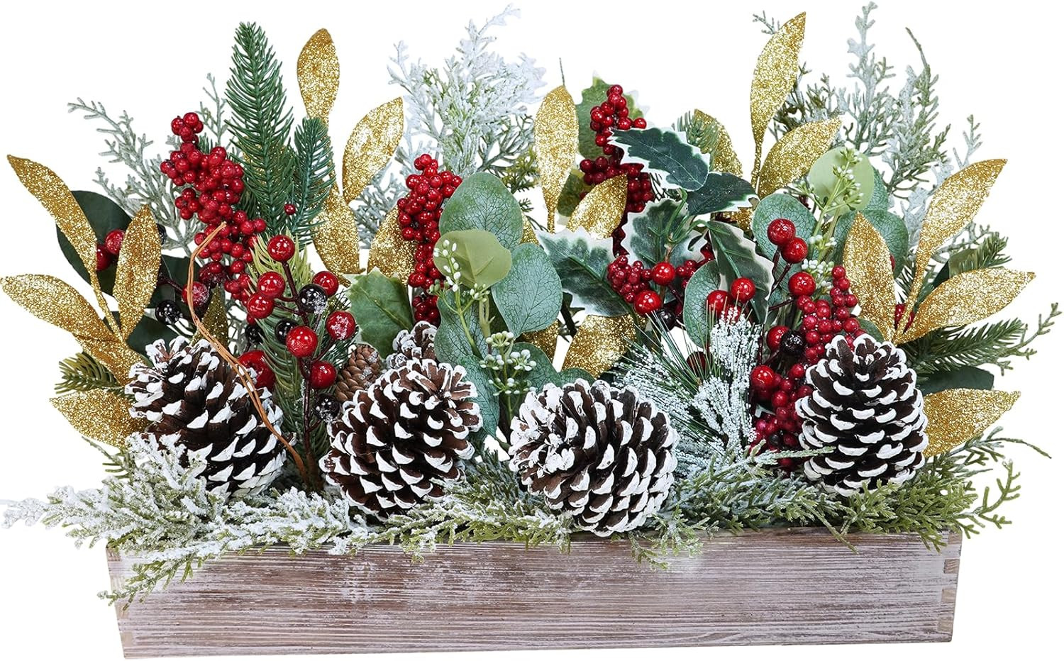 Bulk Rustic Christmas Floral Picks and Pine Cones in Wooden Box – Holiday Table