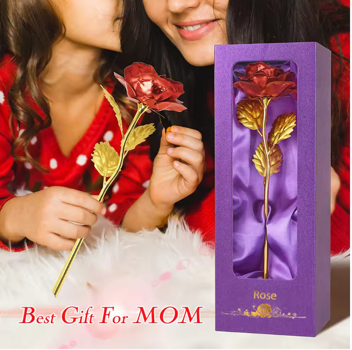 24k Luxury Gold Plated Foil Artificial Rose Flower Gift Valentines Day with Box