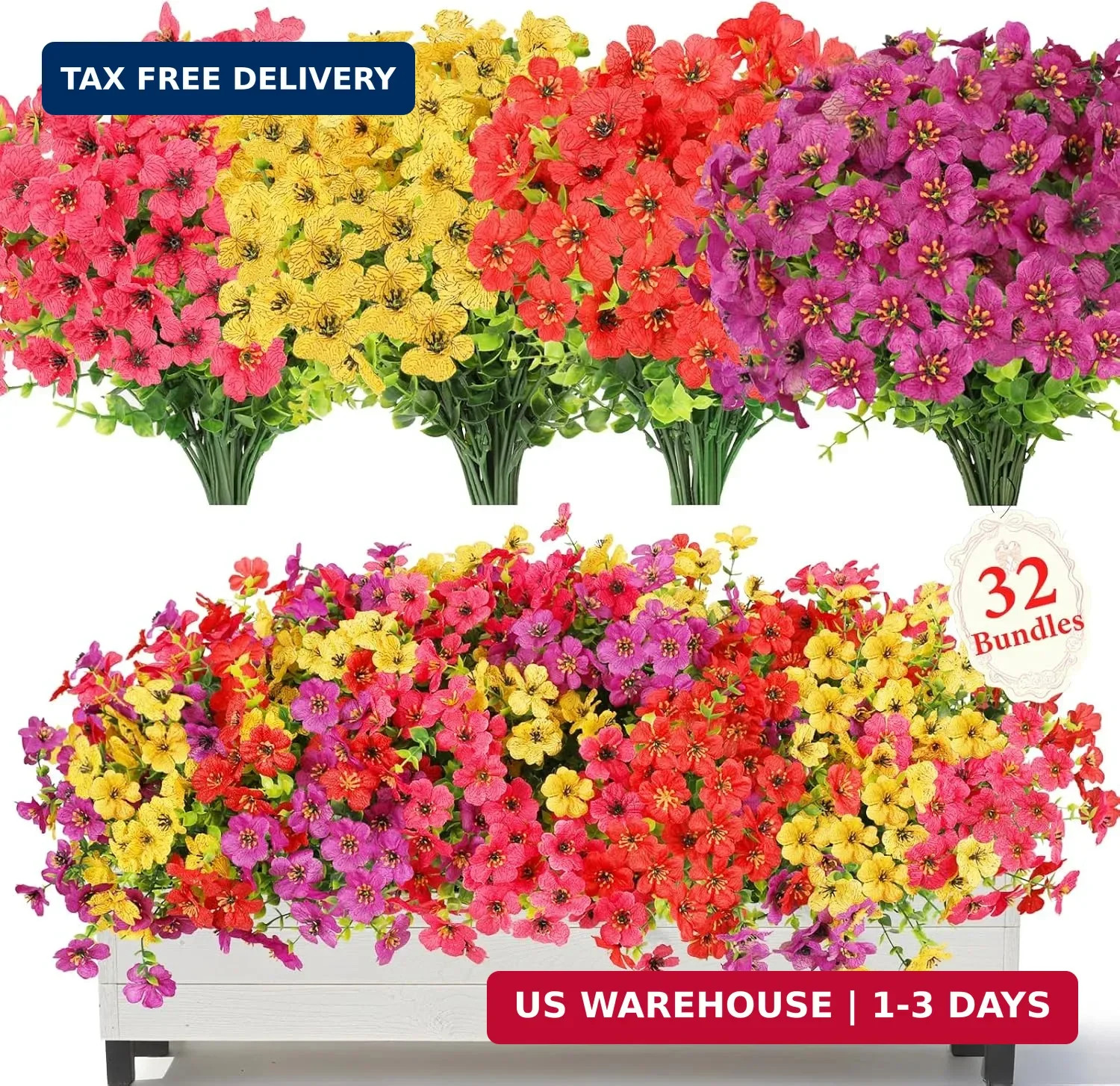 SAEUYVB 32 Bundles Artificial Flowers for Outdoors,All Weather Fake Flowers | 4