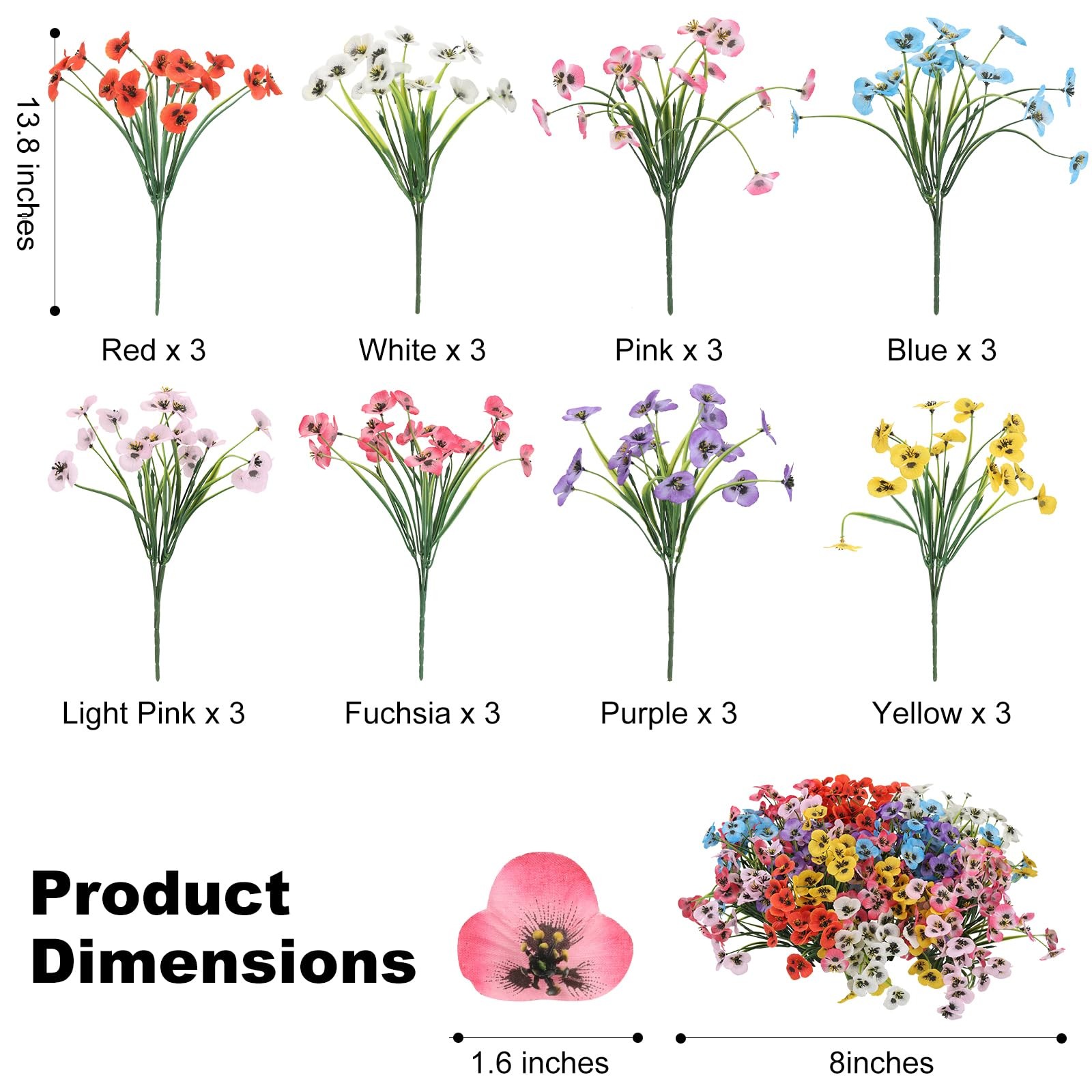 24 Bundles Artificial Pansy Flowers, No Leaves Faux Silk Pansies Bulk, Mixed …