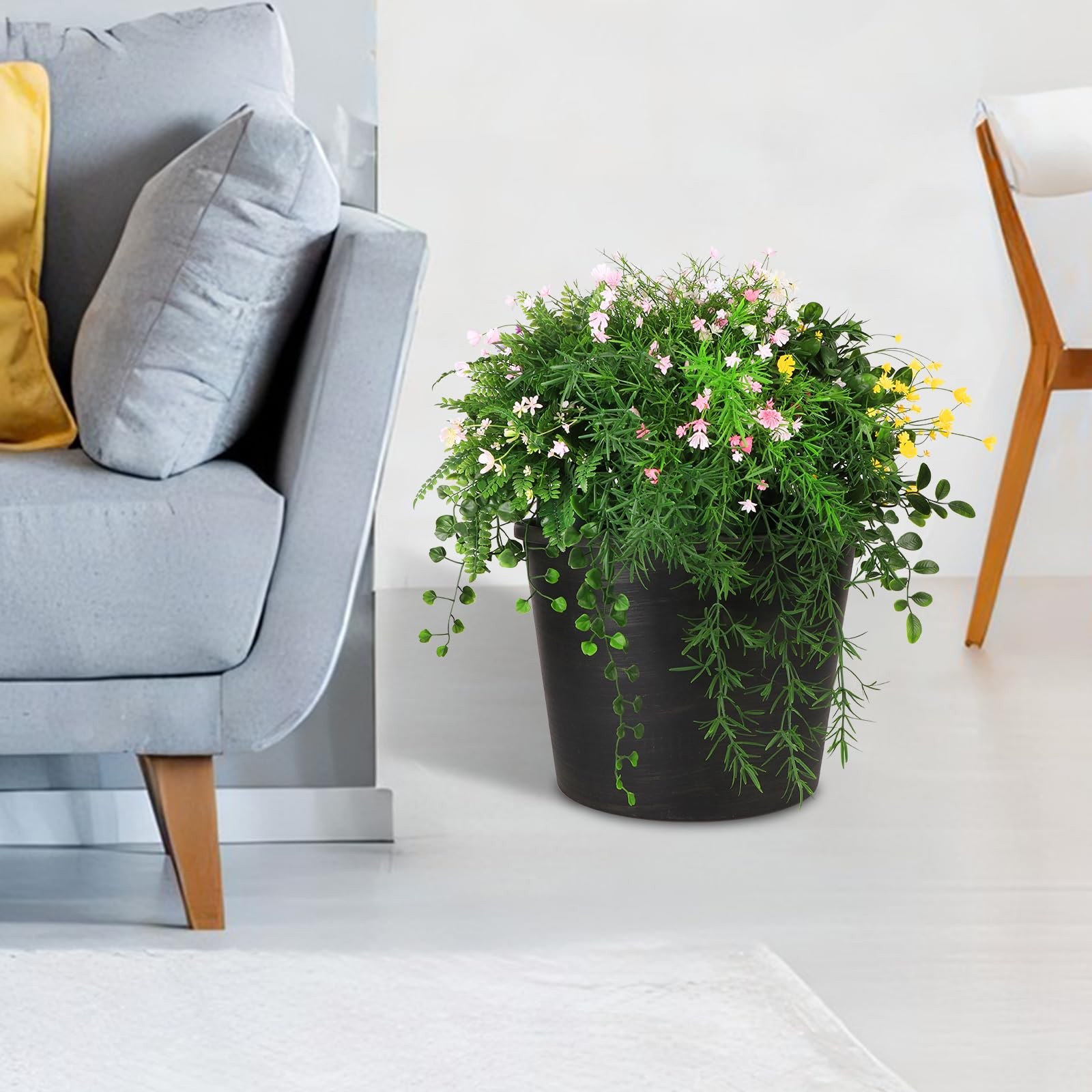 5 in 1 Artificial Plants & Flowers, Potted Fake BabyBreath Grass Plant for Ho…