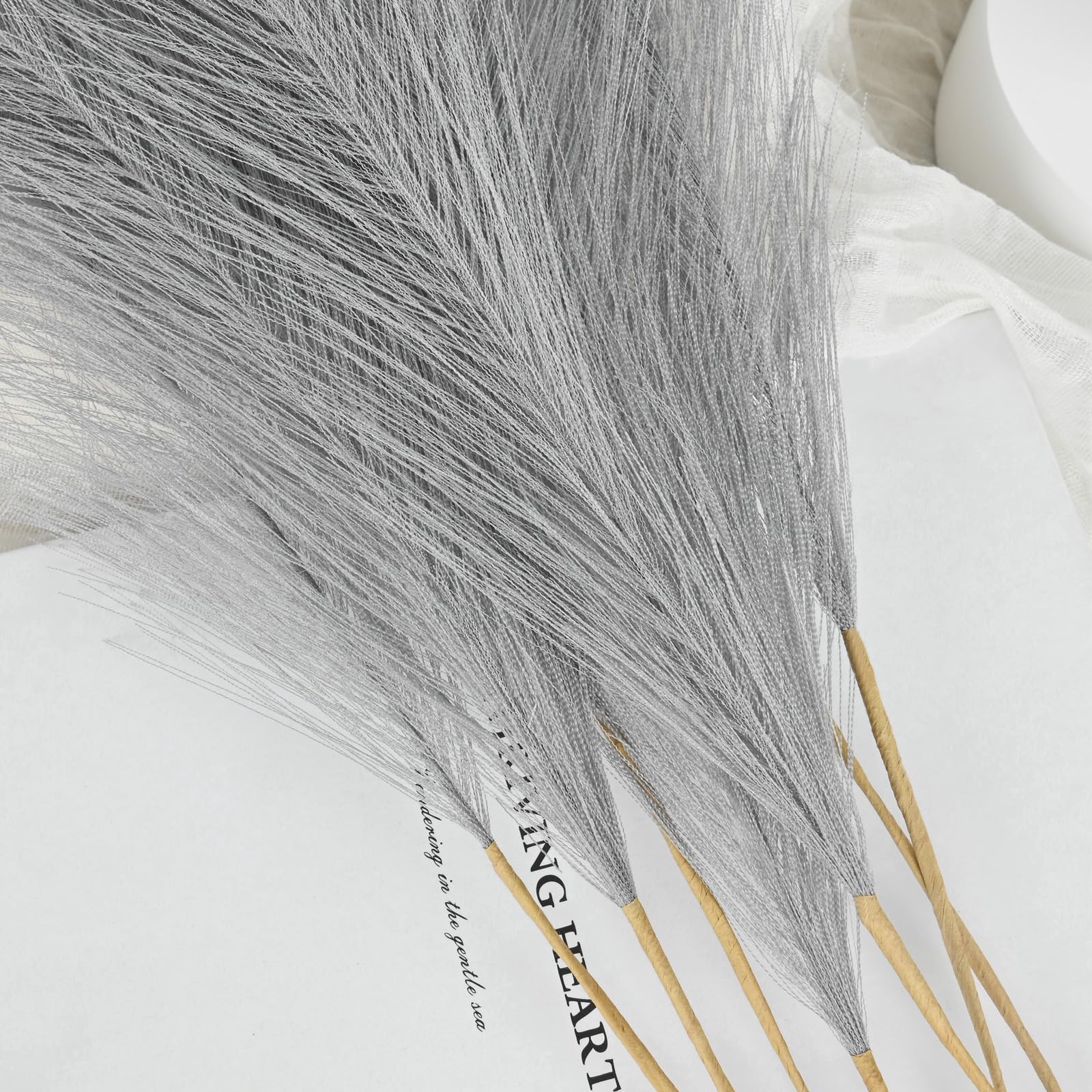 36PCS Grey Faux Pampas Grass 21.7 Inch, Small Artificial Pampas Grass Decor f…