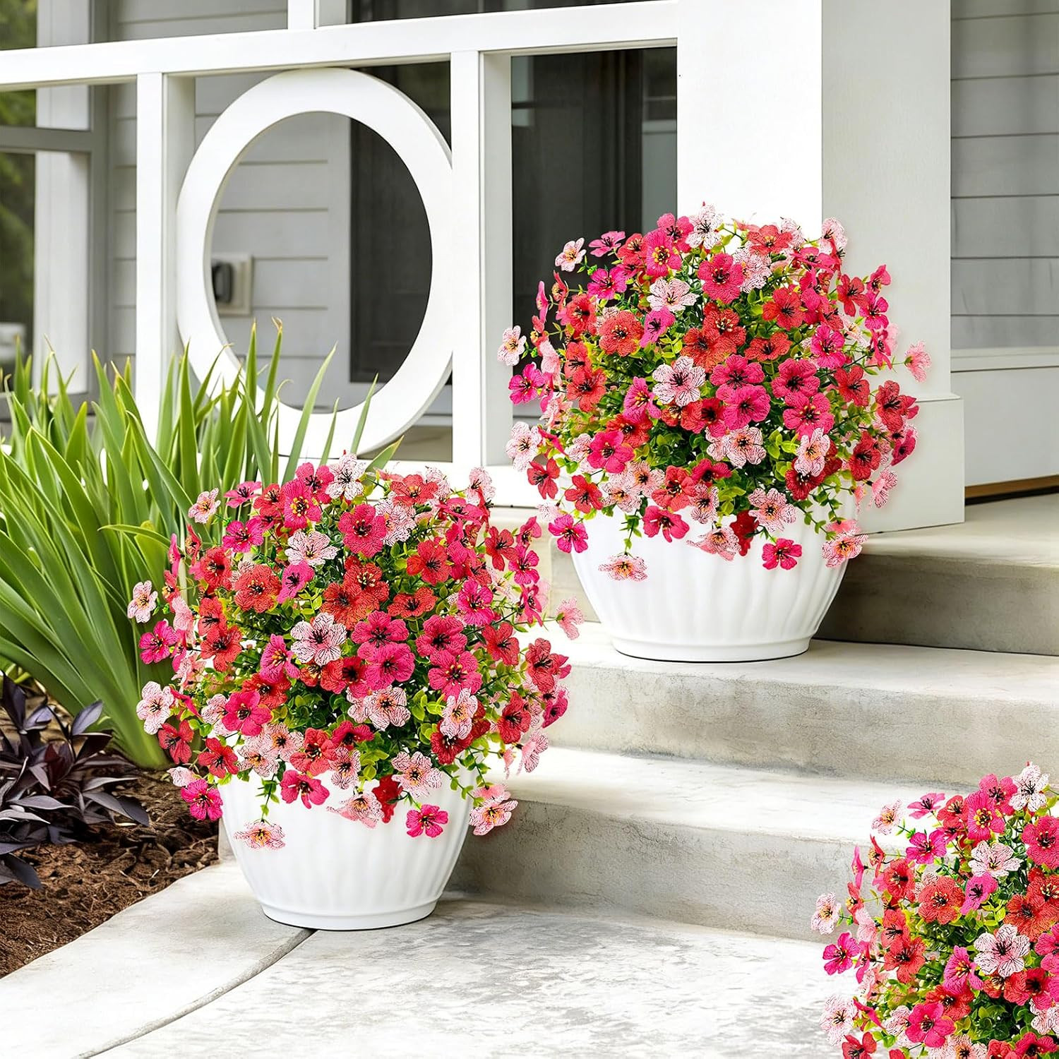 21″ UV Resistant Artificial Flower Bushes – 2 Pack for Outdoor Decor (Red, Pink)