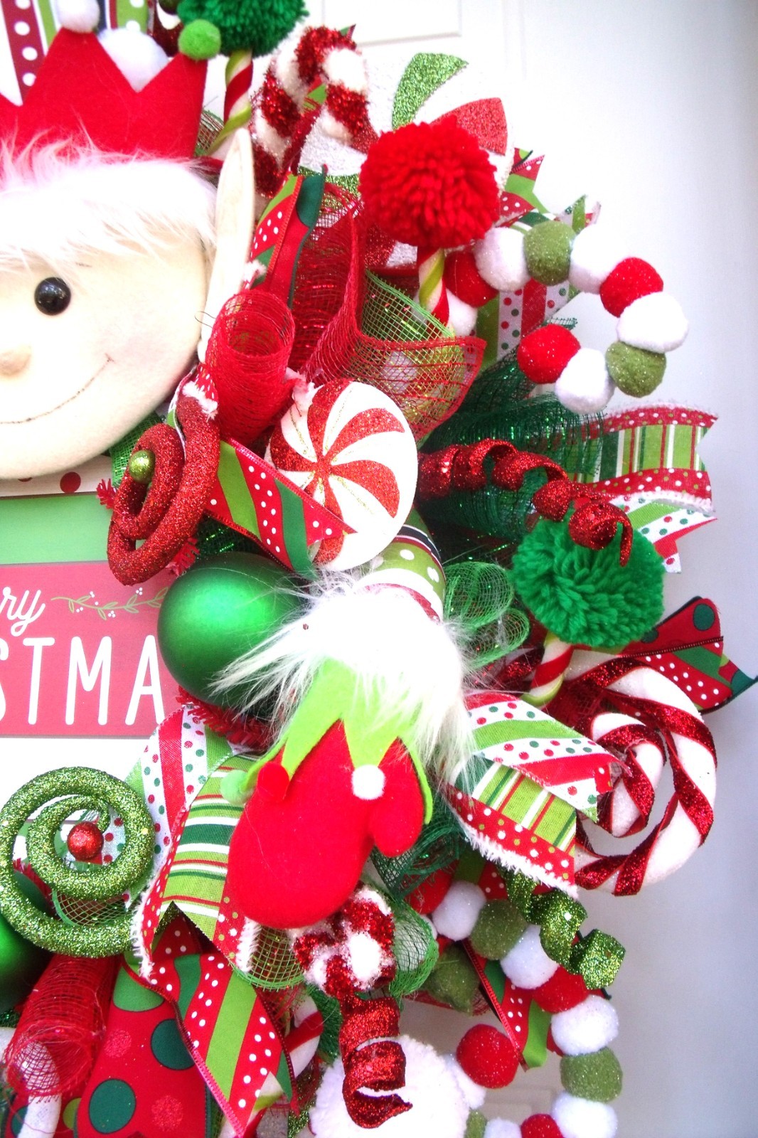 Handmade Elf Christmas Wreath, Whimsical Holiday Door Decor, XLarge Elf Wreath