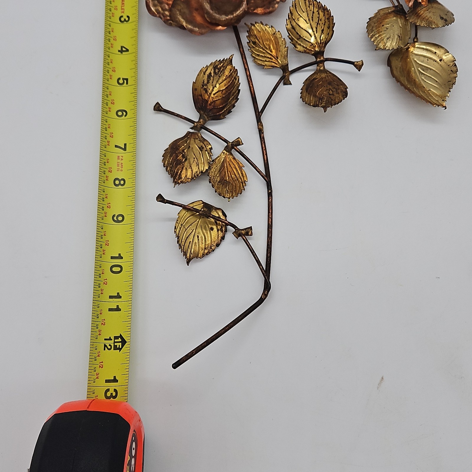 Gold Tone Brass & Copper Flower Roses Leaf Metal Wall Hanging Decor Set
