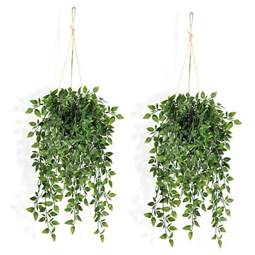 Fake Hanging Plants Indoor – 2 Pack Faux Greenery Plant for Home Decor Green-2