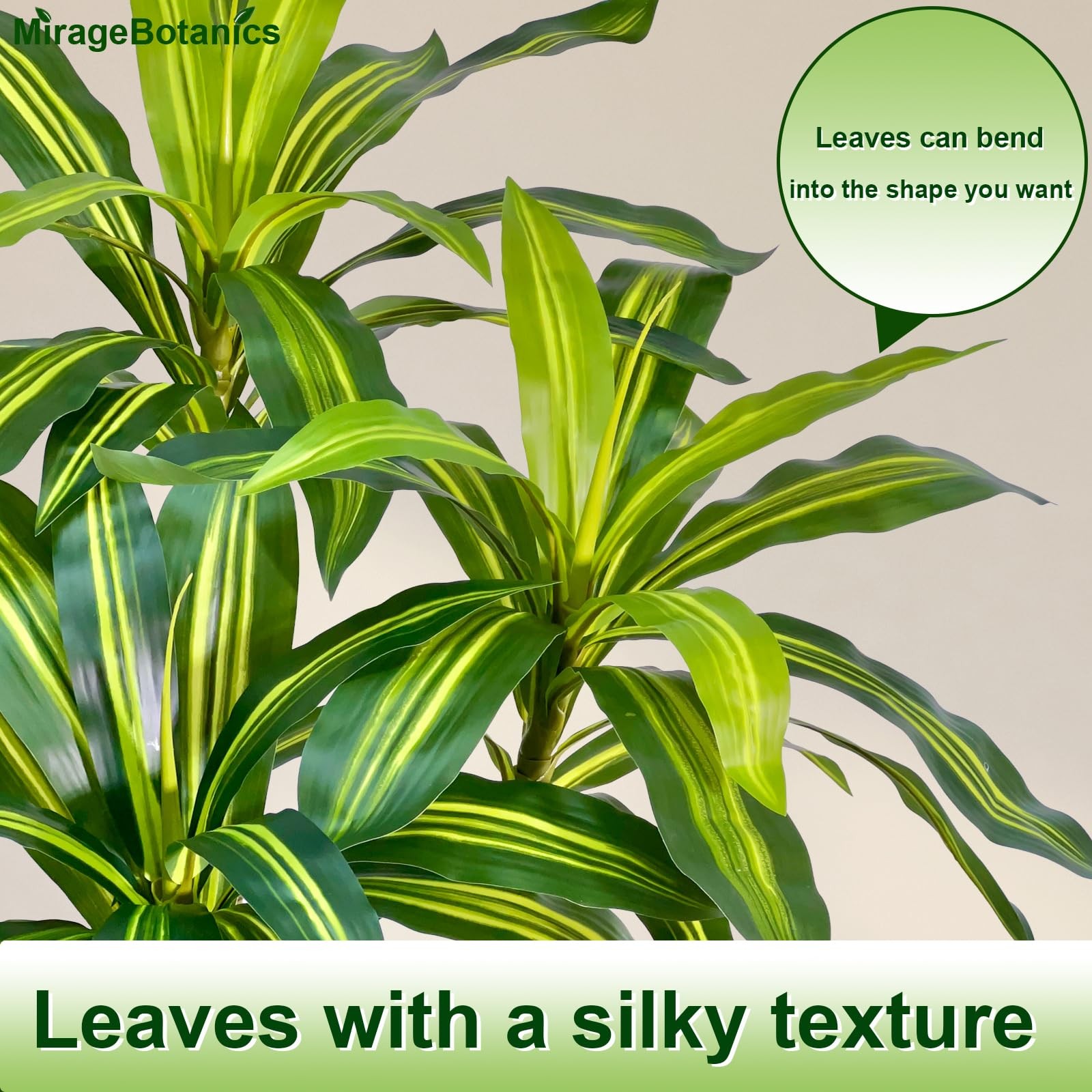 MirageBotanics Artificial Dracaena Tree 7FT Tall Fake Plant WhitePlanter