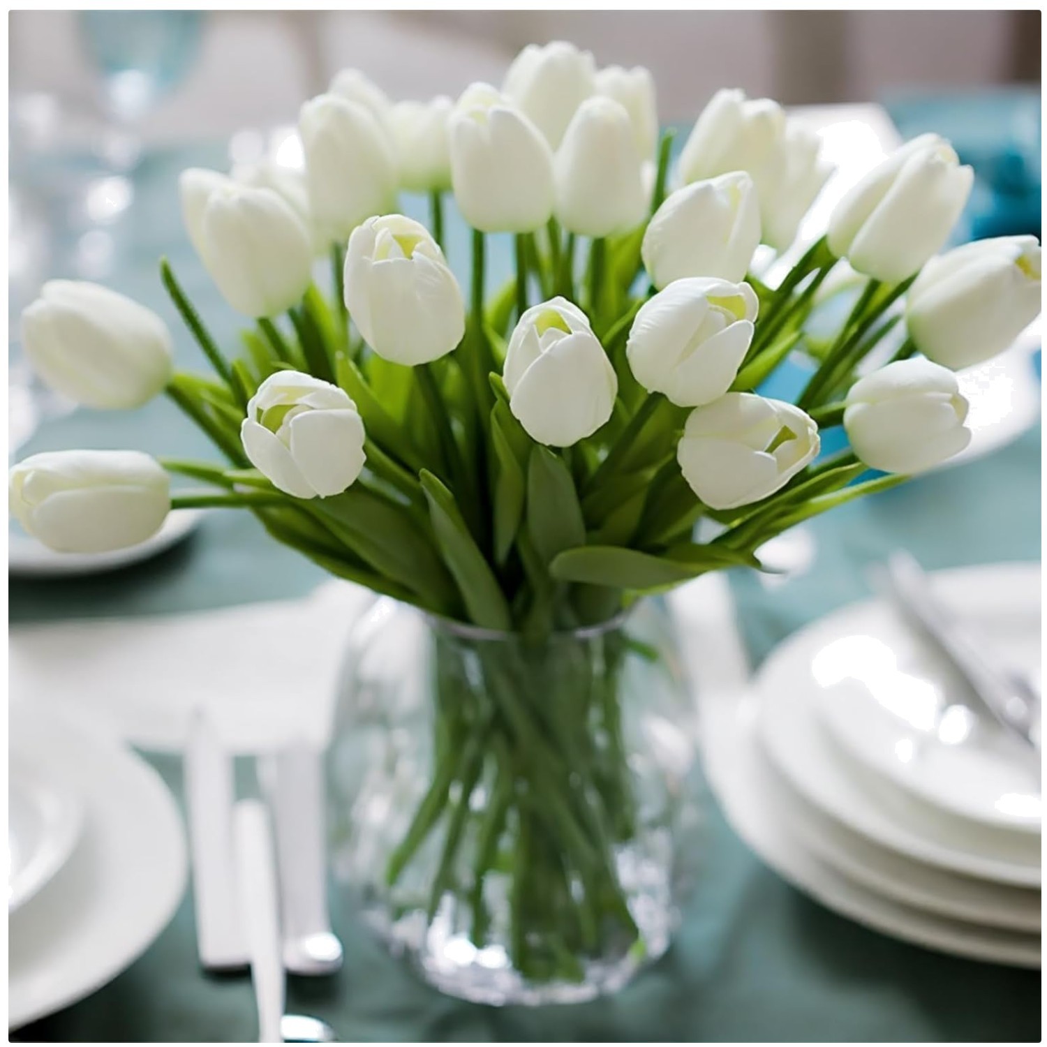 Fake Tulips Flowers for Wedding Party Decor, 30pcs White