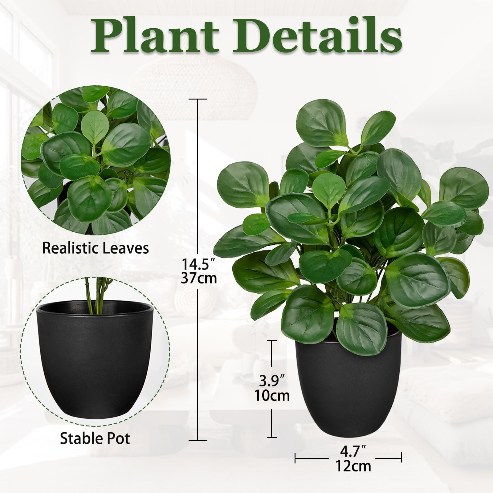 14.5″ Artificial Plants Indoor Home Decor Fake Potted Silk Plant Peperomia Hope