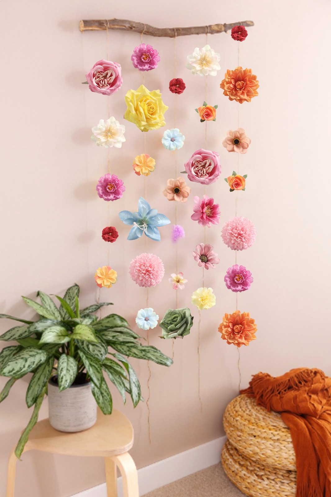48 PCS Fake Flower Heads Crafts Multi Silk Artificial Roses Peonies Daisies