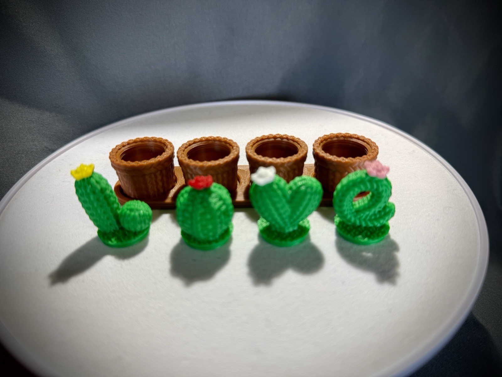 LOVE Mini Cactus decor Set of 4 with/storage pots knitted style, 3d printed