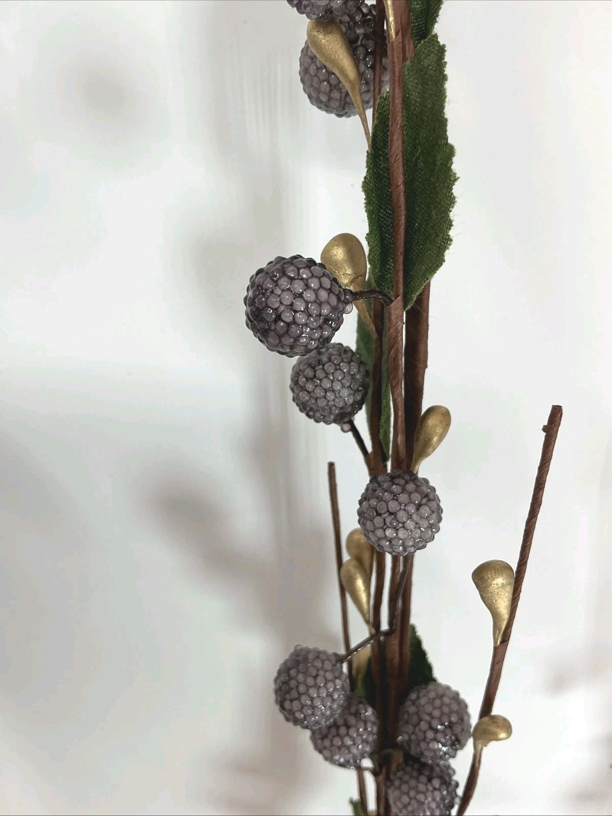 Sugared Berry Floral Pick 23” Purple and Gold Berries Green Leaves 4 Picks NOS