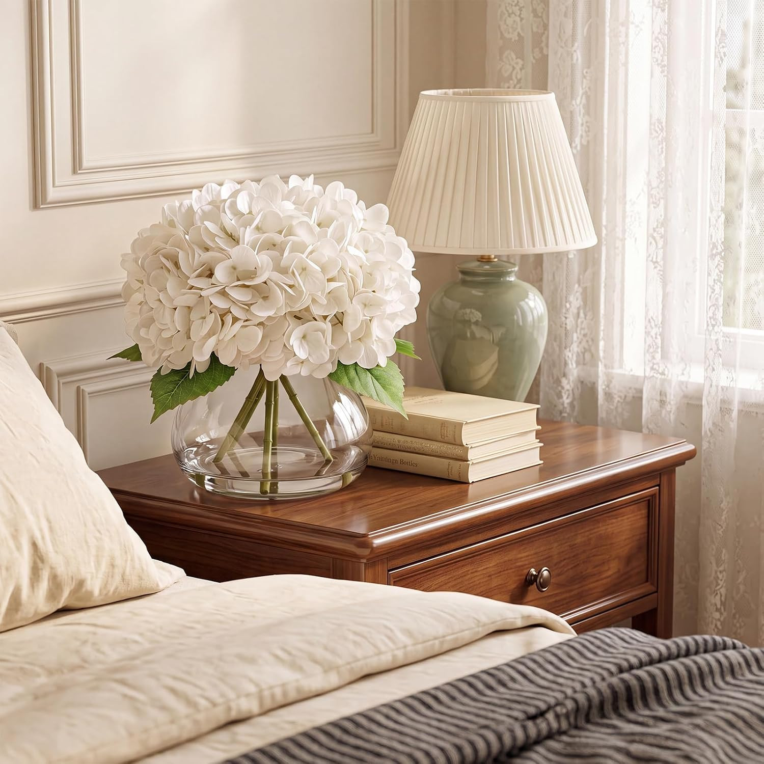 Premium Real Touch White Hydrangea in Vase for Home & Wedding Decor