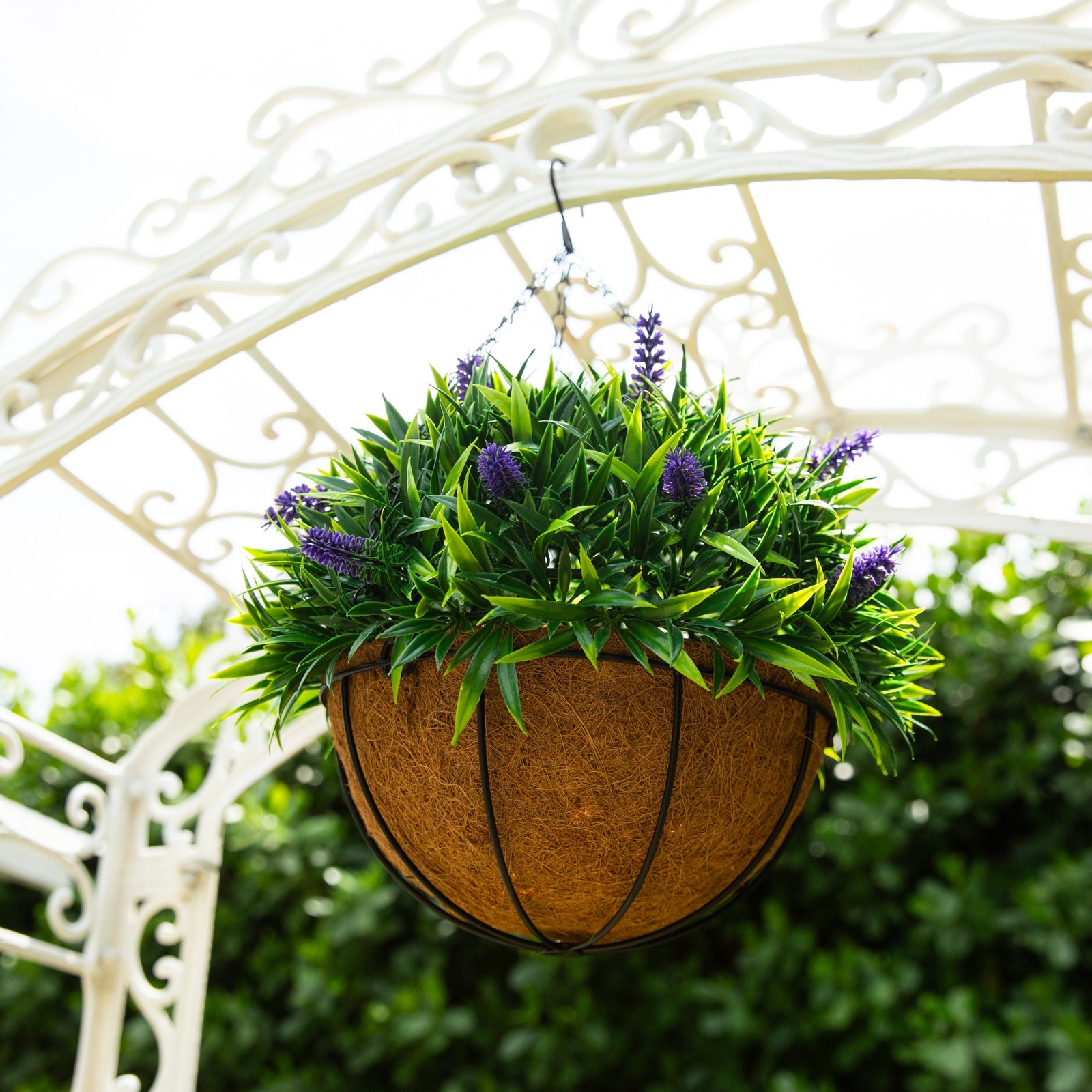 18-In UV Resistant Artificial Lavender Hanging Basket Indoor Outdoor Decor