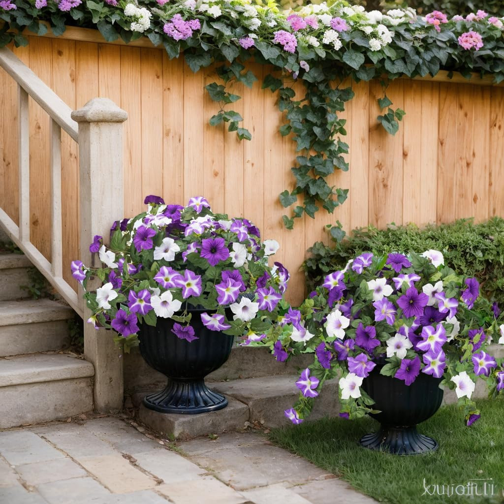UV Resistant Faux Petunias – 2Pcs Silk Flowers for Outdoor Home Decor