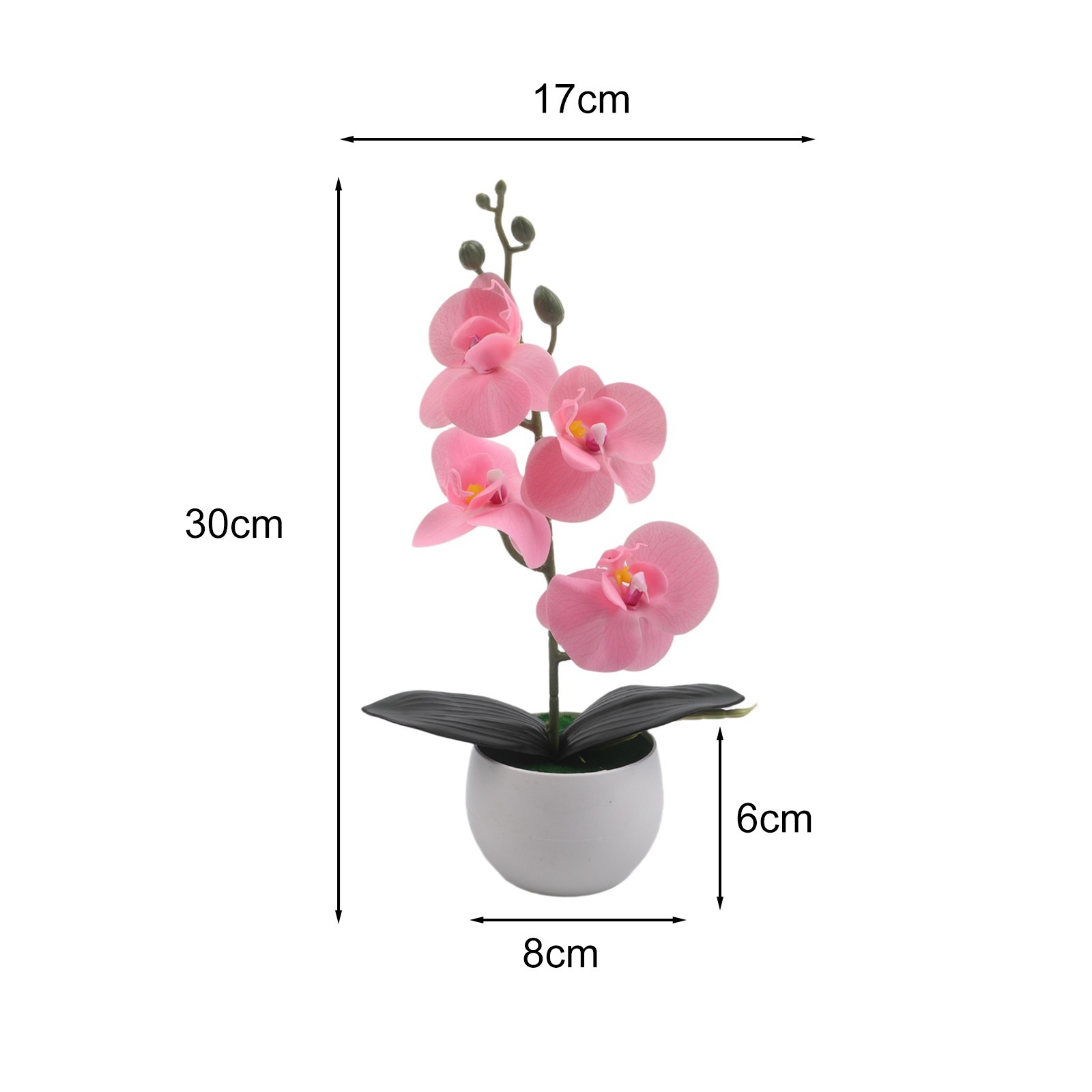 Faux Orchid Four Flower Bonsai in Small Round Belly Pot for Home Office