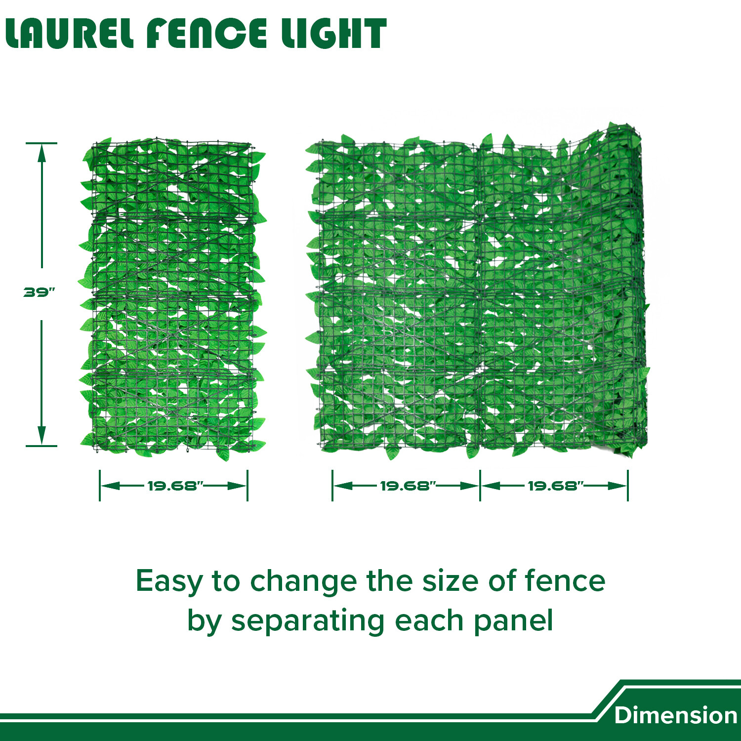 39″x156″ Artificial Faux Light Green Laurel Leaf Privacy Hedge with Mesh Backing