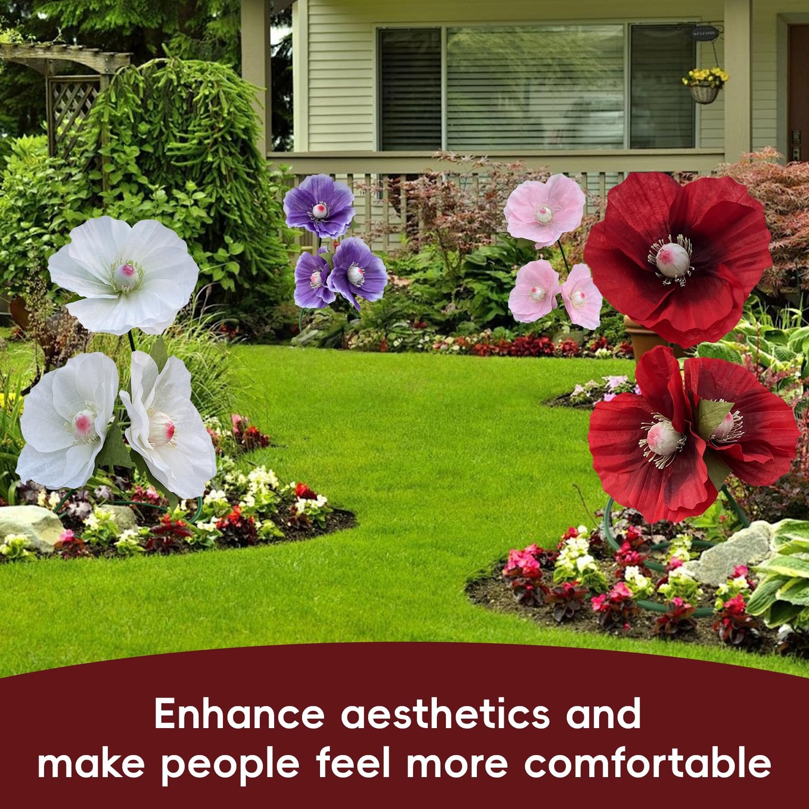 Giant Red Poppy Artificial Flowers – 3 Realistic Large Fake Flowers Decoratio…