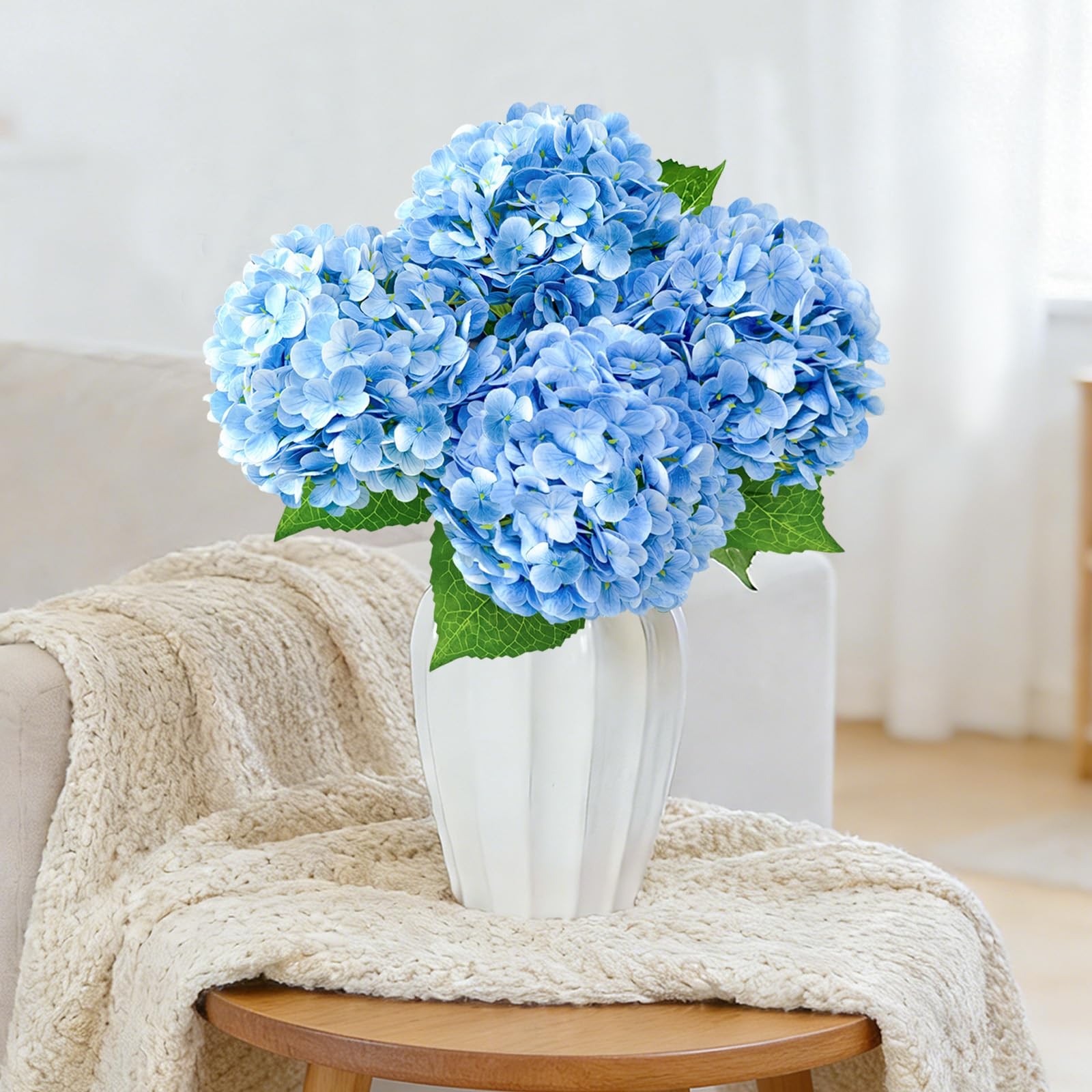 3 Pcs 21″ Real Touch Blue Hydrangea Artificial Flowers with Stems, Fake Silk …