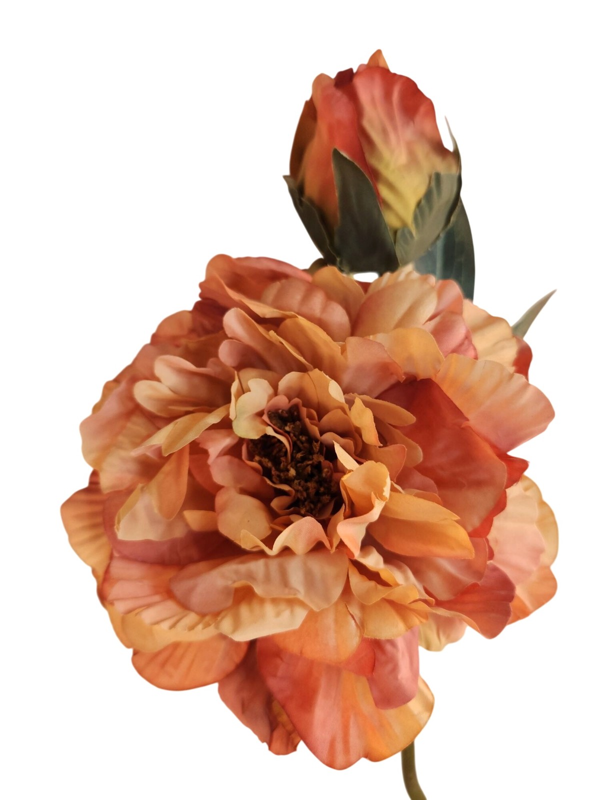 Faux Peony Stem Peach Coral 18 Inch Artificial Silk Flower Wedding Decor
