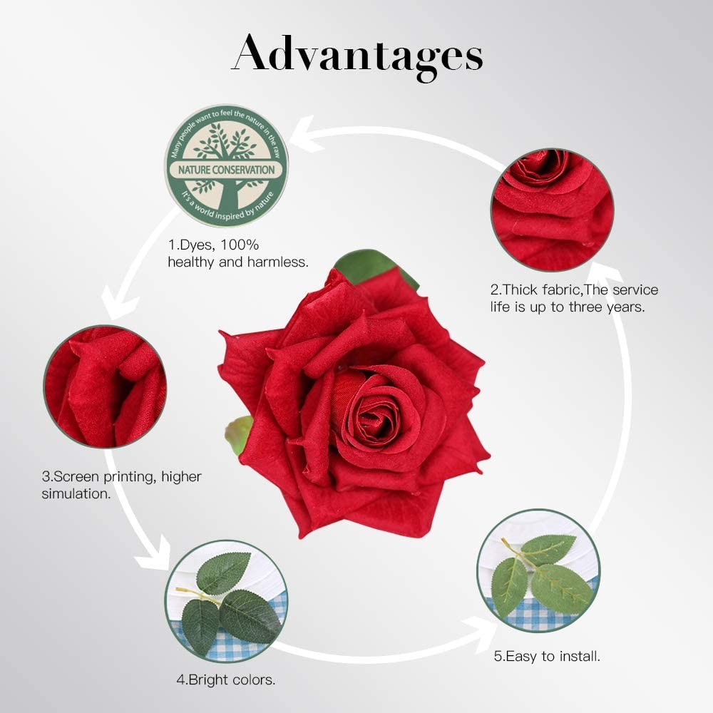 Artificial Flowers Silk Roses & Fake Baby Breath Realistic Flowers Bouquet Decor