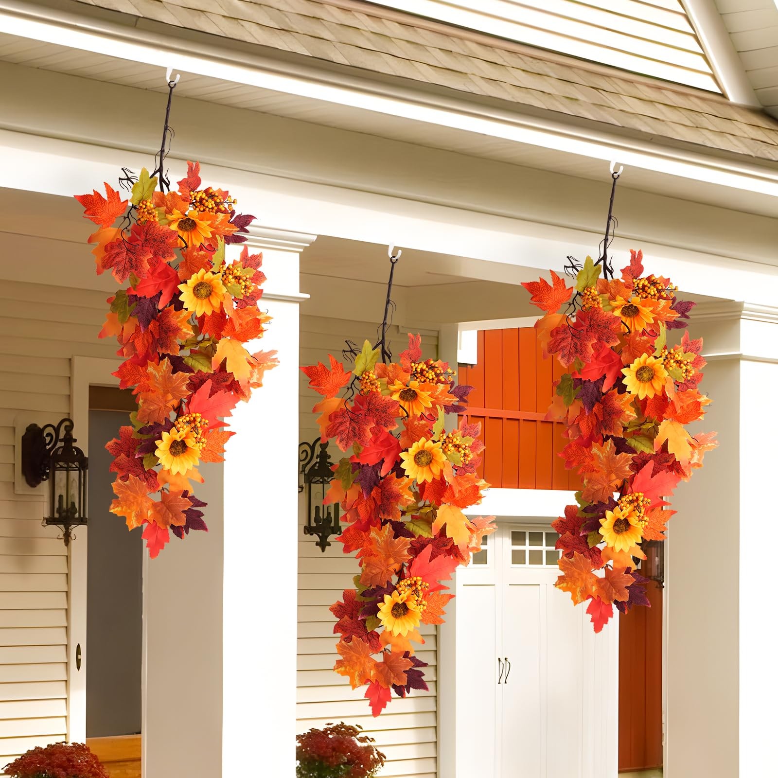 2Pcs Fall Hanging Maple Leaves Plants Fall Wall Decor Hanging Plants Artifici…