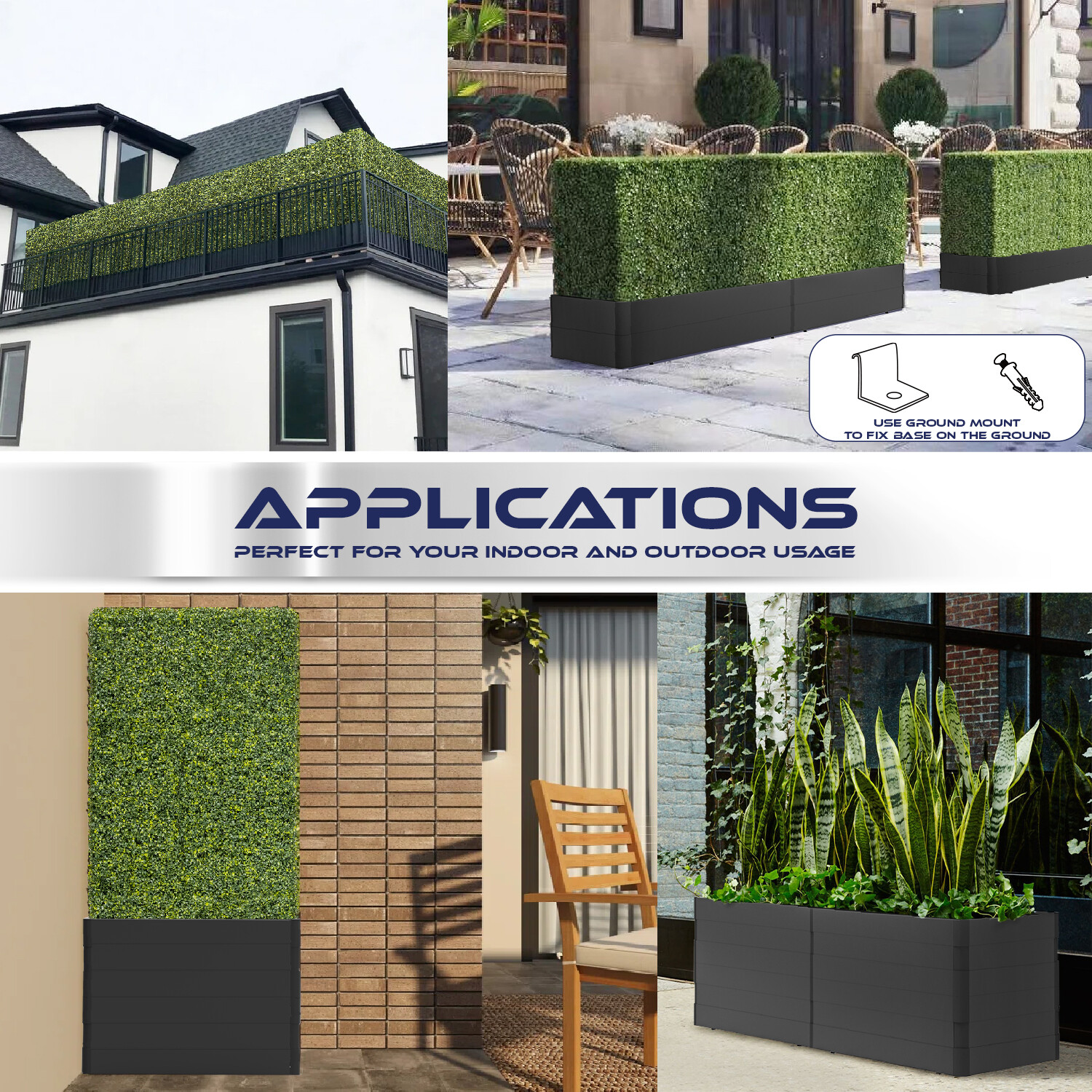 Aluminum Bases Accessory for Artificial Boxwood Hedge Walls
