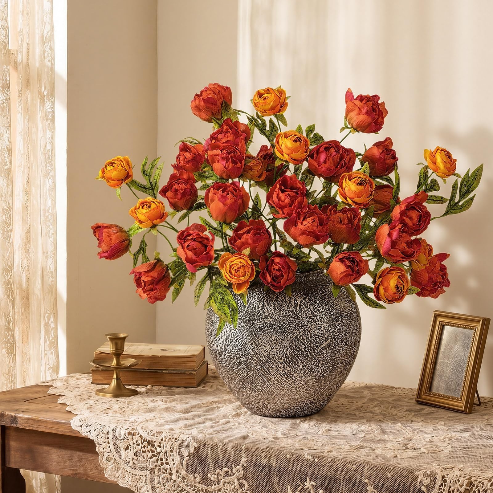 8 Pcs Vintage Faux Peony Stems – Realistic Silk Flowers for DIY Bouquets & Home