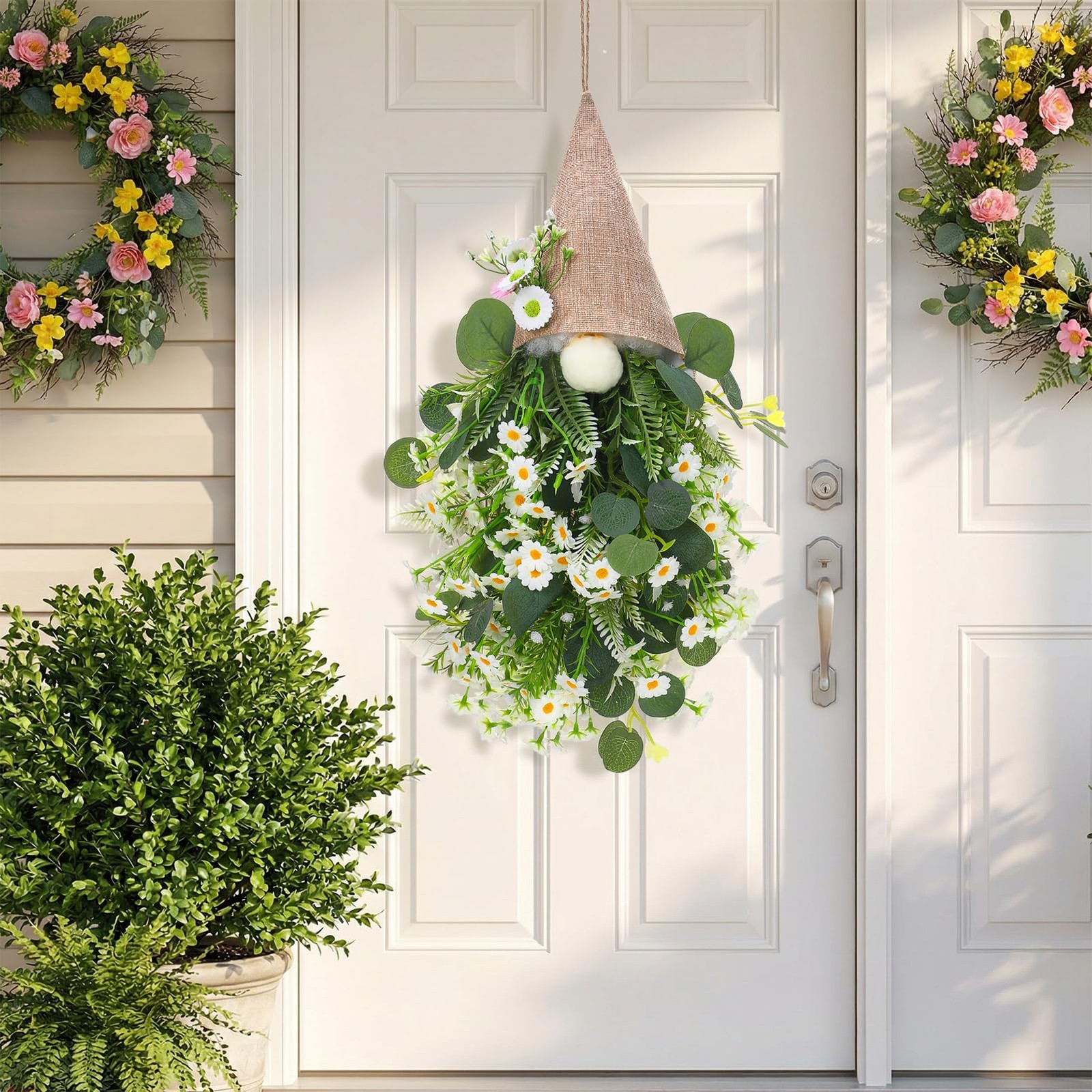 23.6 x 9 in Daisy Gnome Hanging Decor, Artificial Floral Burlap Gnome Swag fo…