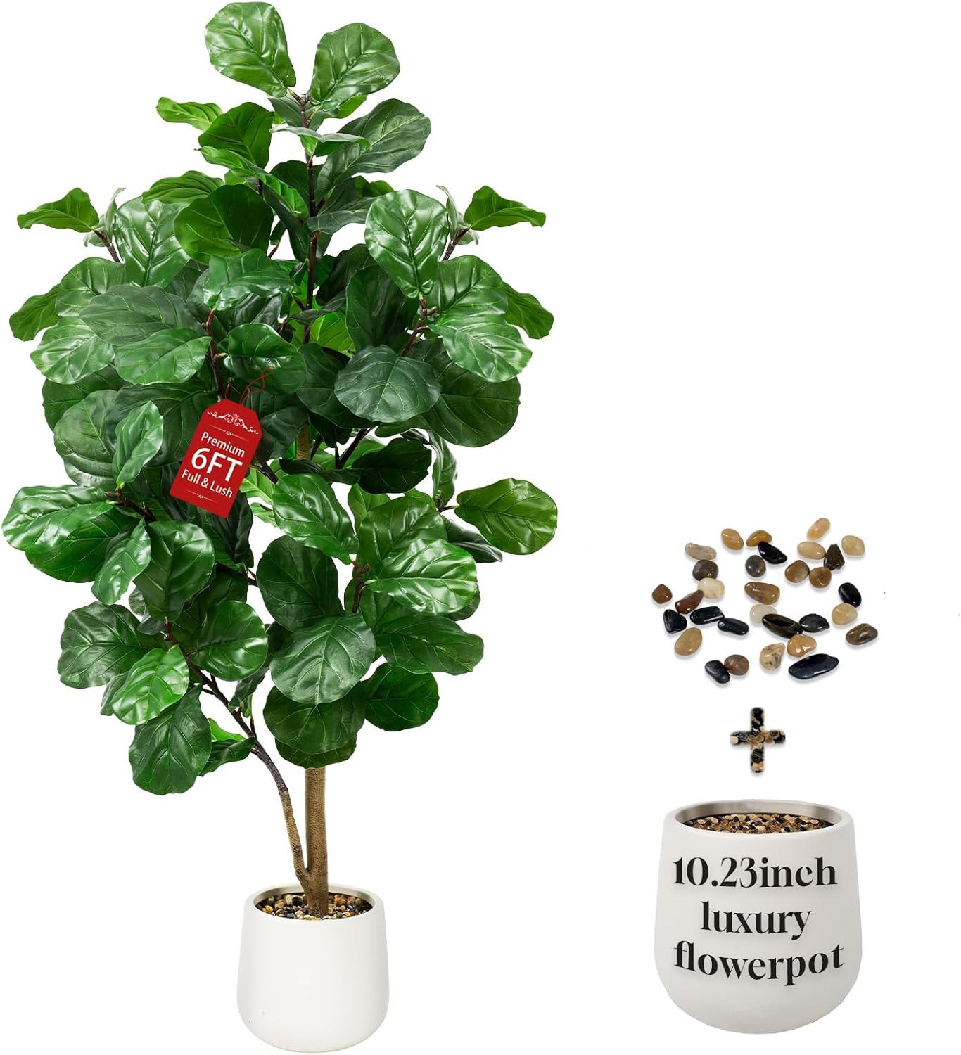 6Ft Faux Fiddle Leaf Fig Tree in White Pot – Perfect Indoor Decor Gift