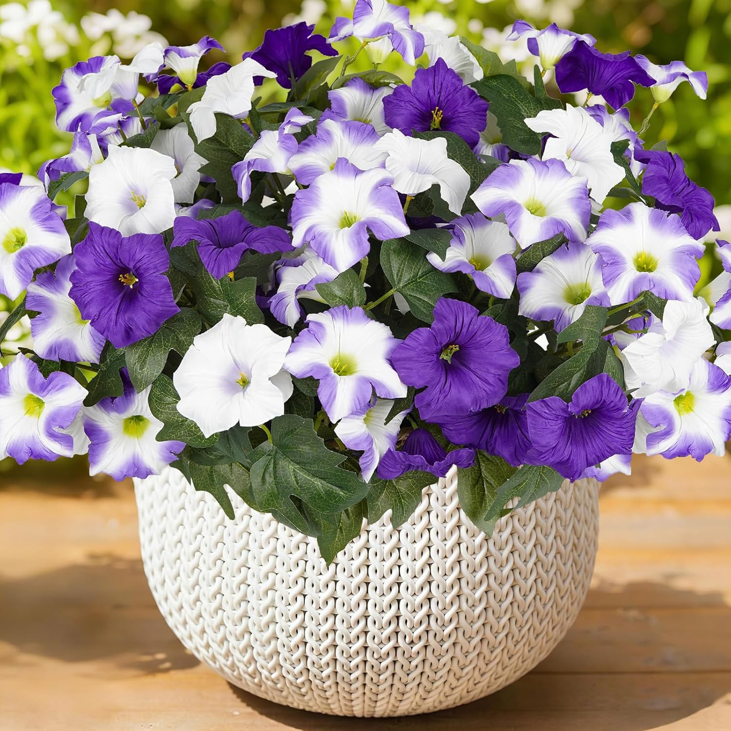 Artificial Flowers for Outdoors, Faux Petunias Spring Summer Decoration, Fake Fl