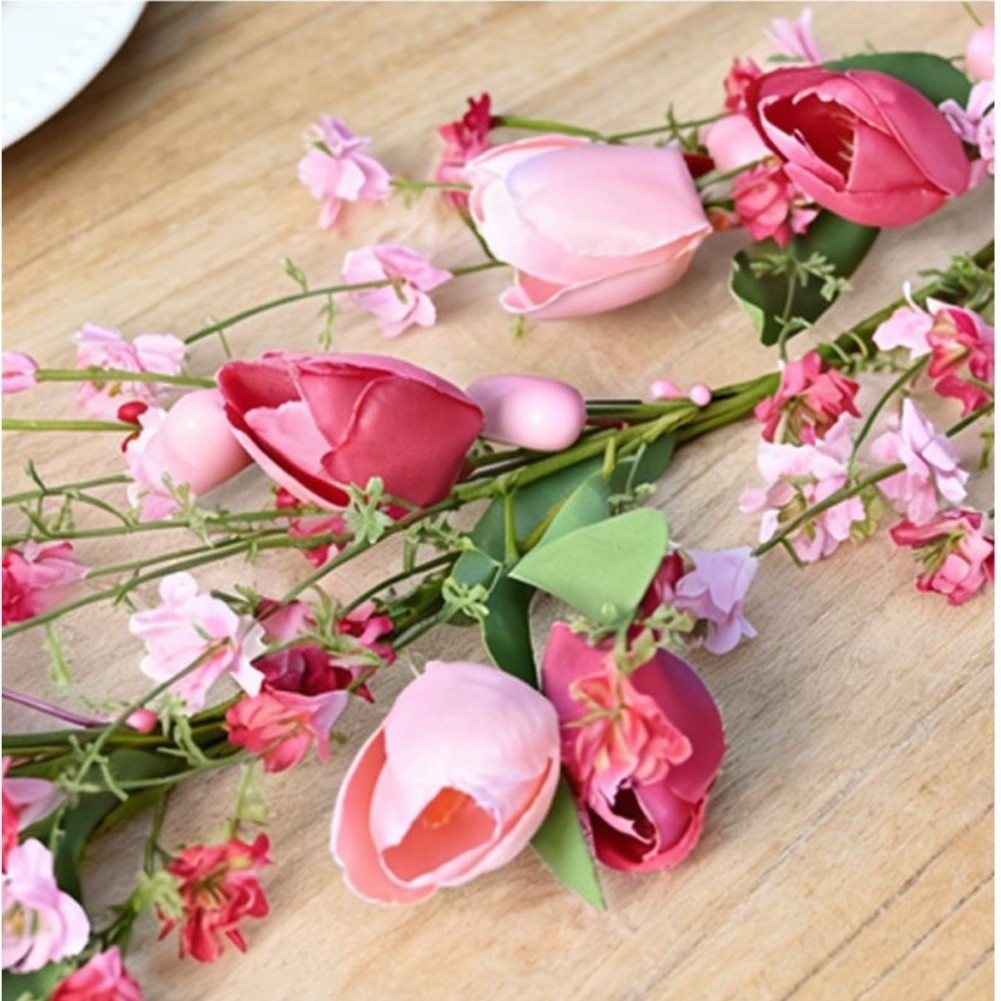 Artificial Tulip and Leaf Vine in Pink for Seasonal Holiday and Party Use