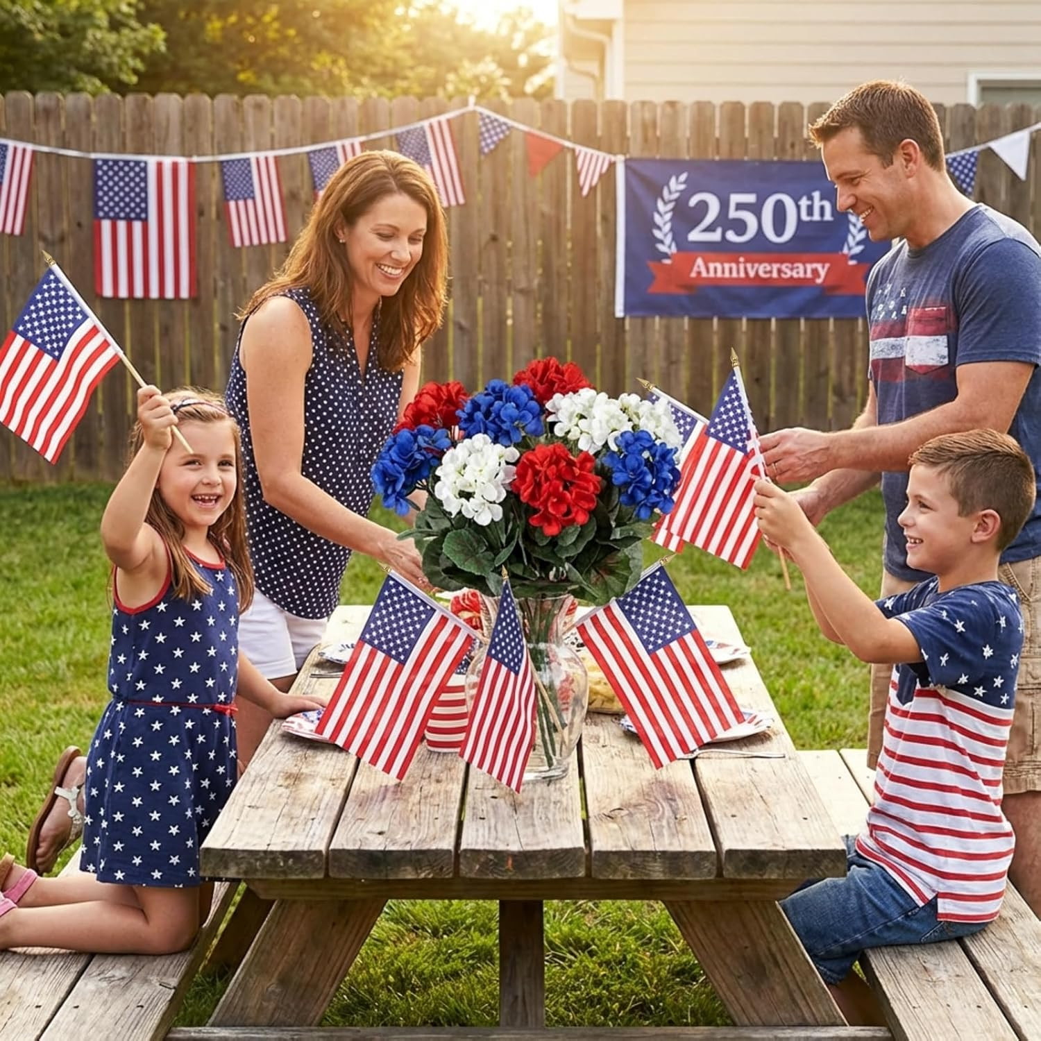 Norme 12 Stems Red White Blue Artificial Flower for Outdoor Porch 4th of July Pa