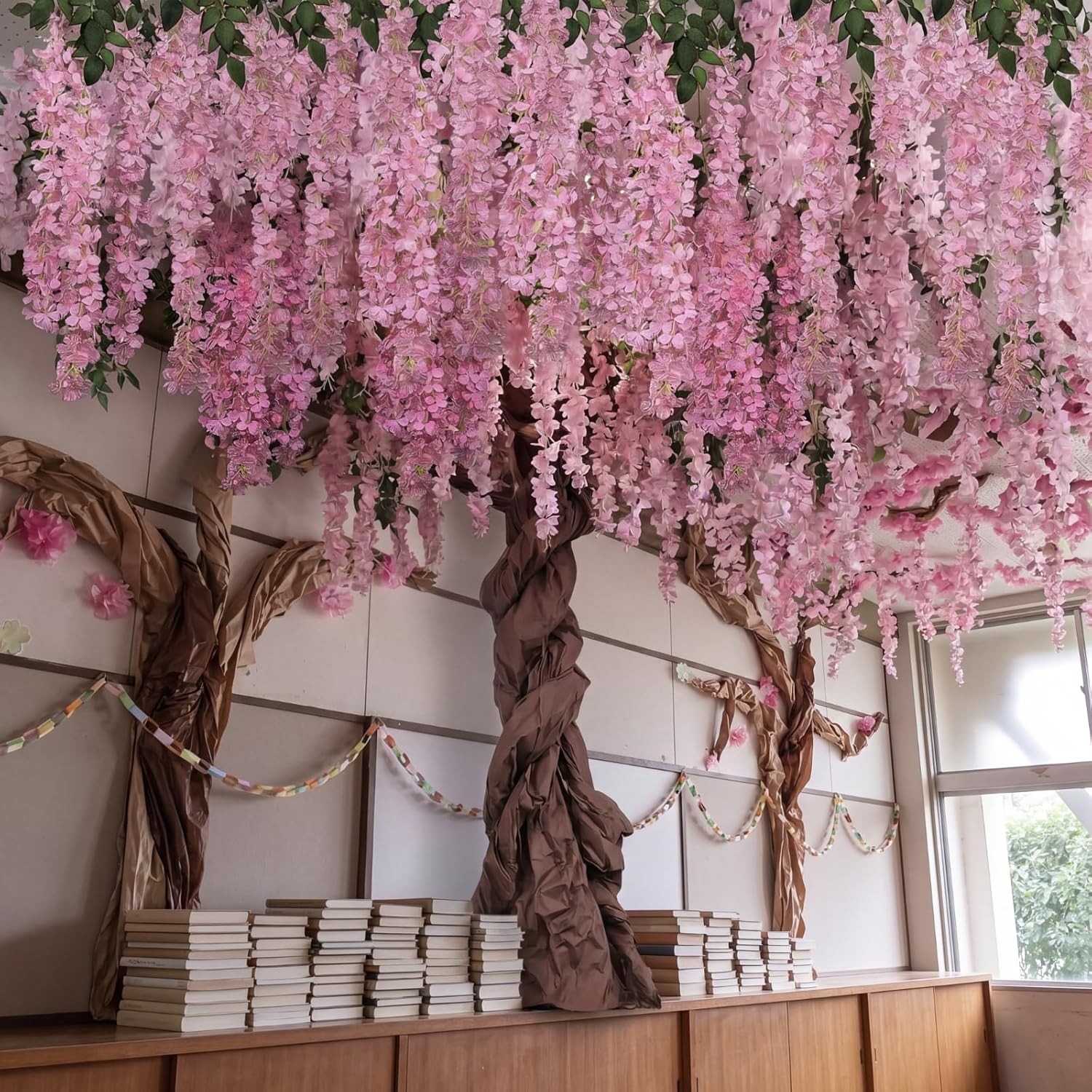DIY Wisteria Tree Hanging 3D Paper Blossoms for Home Classroom