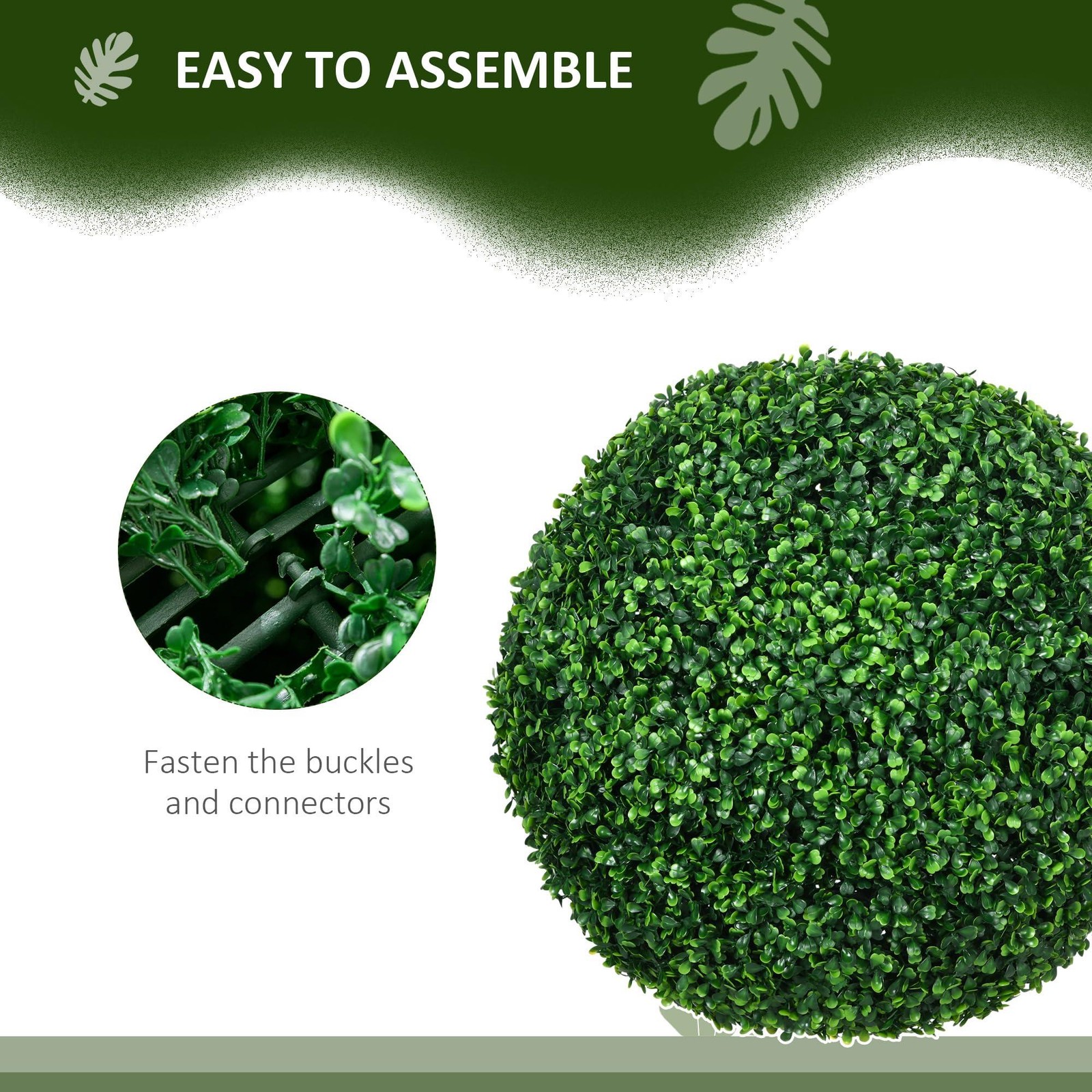 HOMCOM Artificial Boxwood Topiary Ball Set of 2 19.7 Inch Faux Plant, UV-Protect