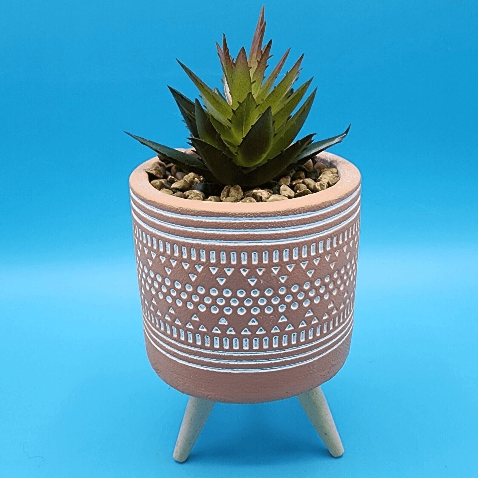 Faux Succulent Plant In Geometric Etched Terra Cotta Pot Legs Artificial Plant