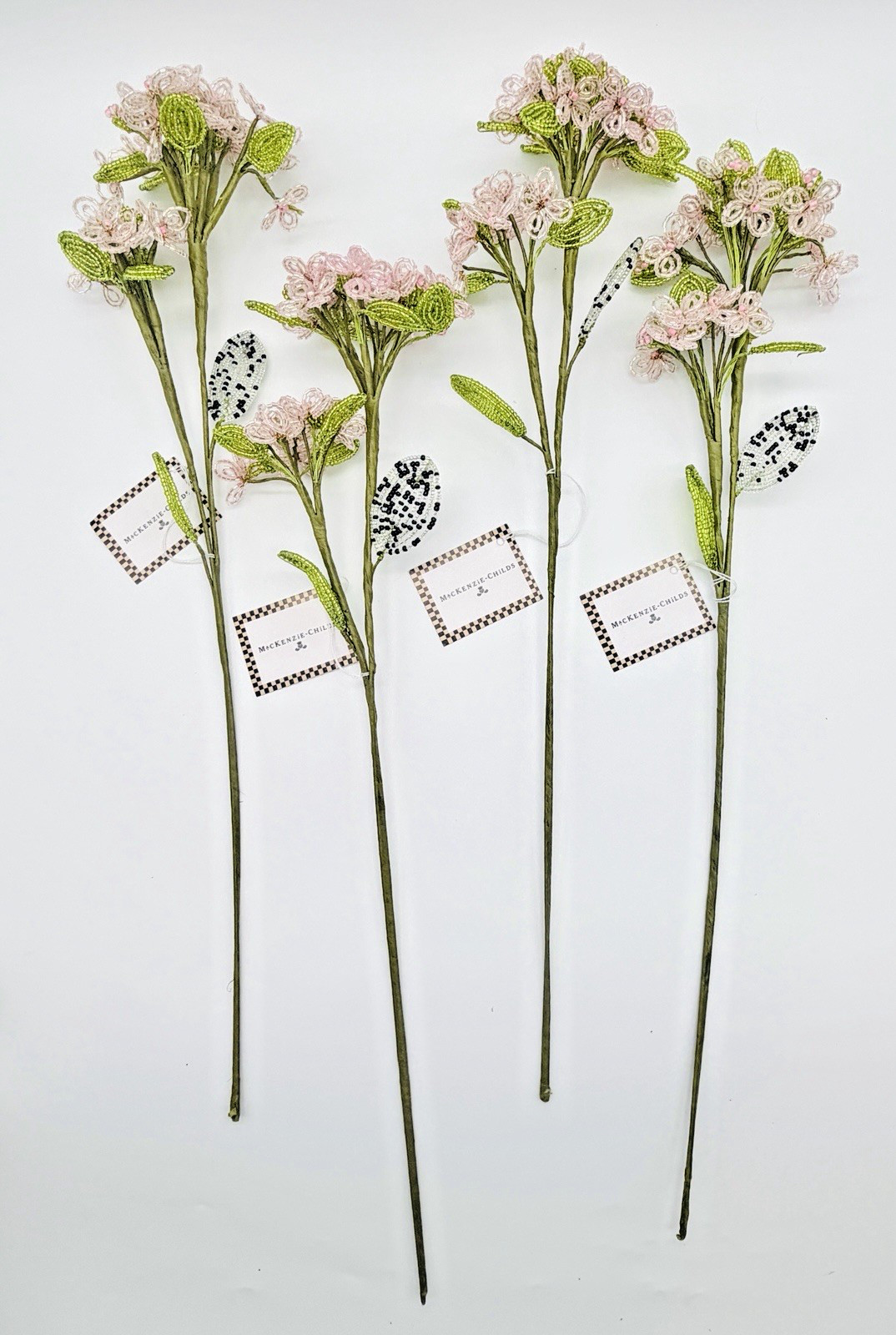 New Mackenzie Childs Pink Beaded Hydrangea Bundle 4 Stems 35518