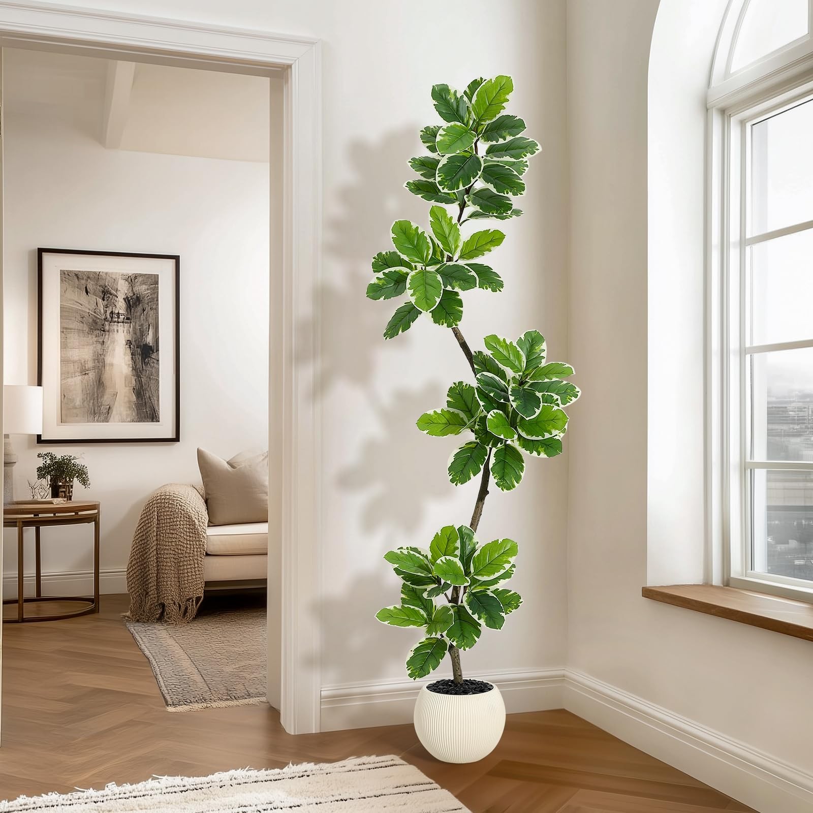 GarveeHome Fiddle Leaf Fig Tree Artificial Indoor Sphere Planter
